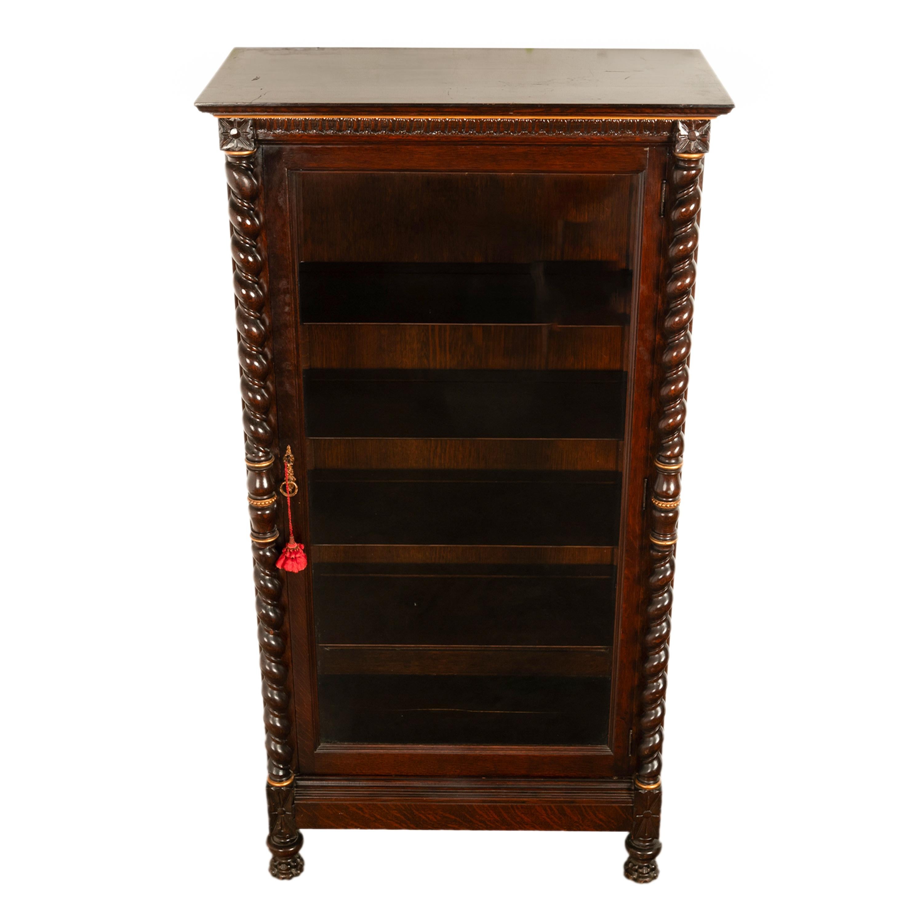 Antique American 19th Century Oak Barley Twist Display Case China Cabinet Hutch 4
