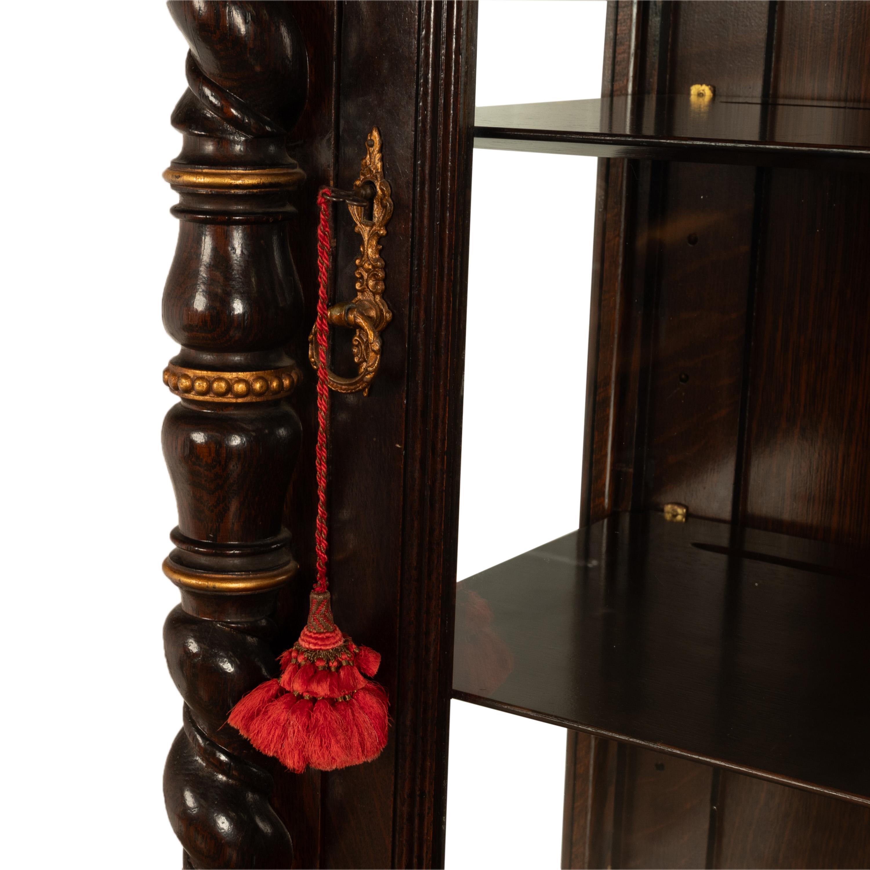 Antique American 19th Century Oak Barley Twist Display Case China Cabinet Hutch 6