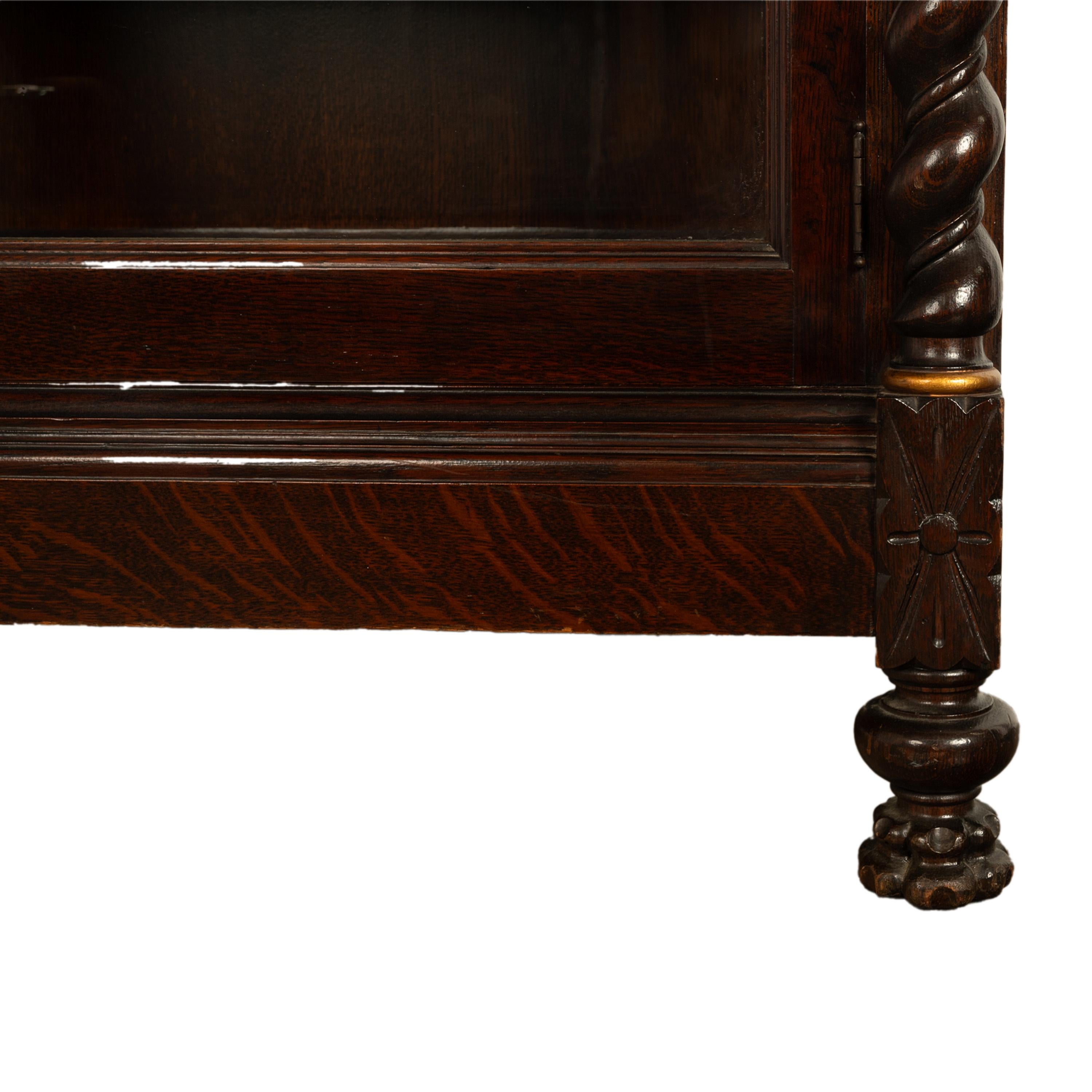 Antique American 19th Century Oak Barley Twist Display Case China Cabinet Hutch 9