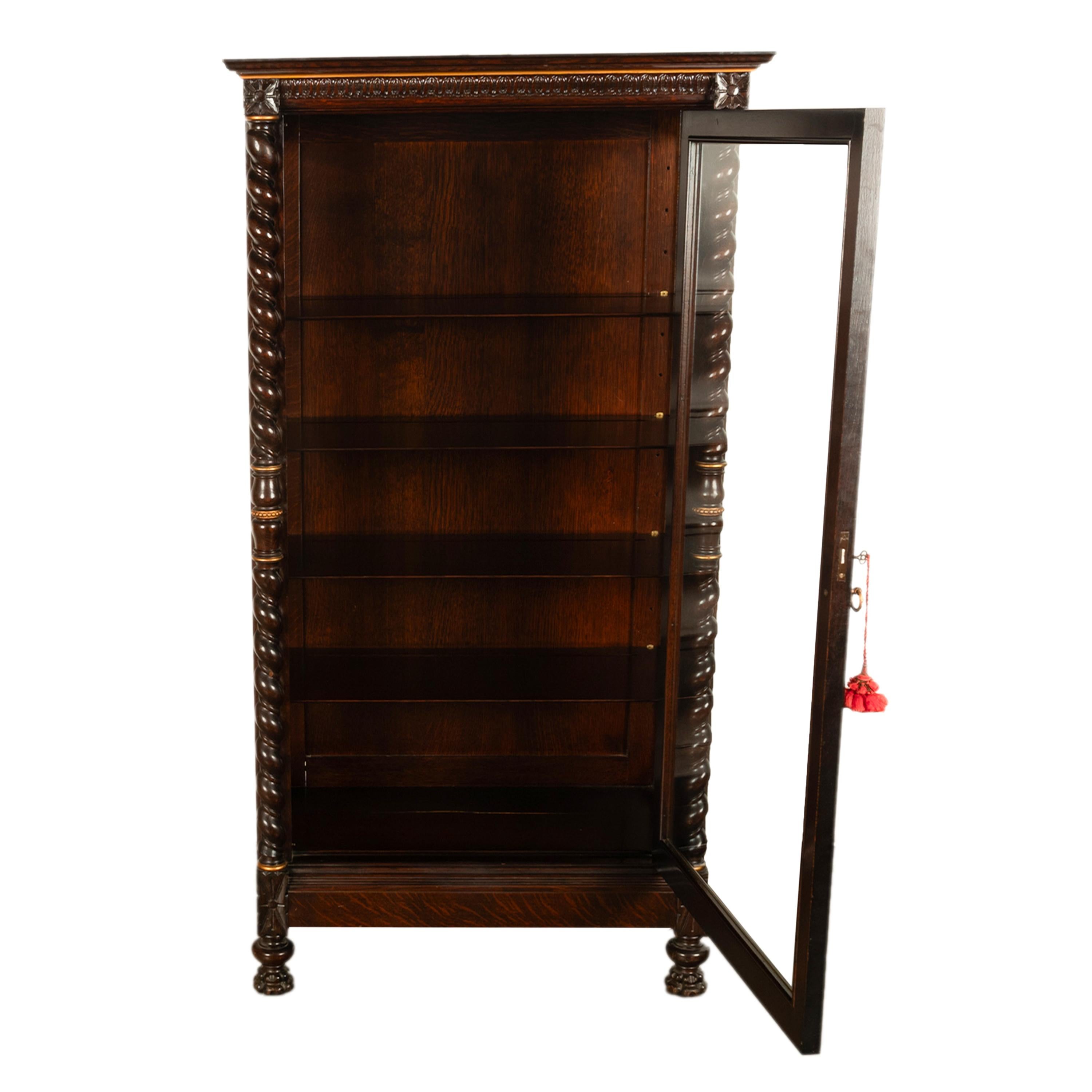 Late 19th Century Antique American 19th Century Oak Barley Twist Display Case China Cabinet Hutch