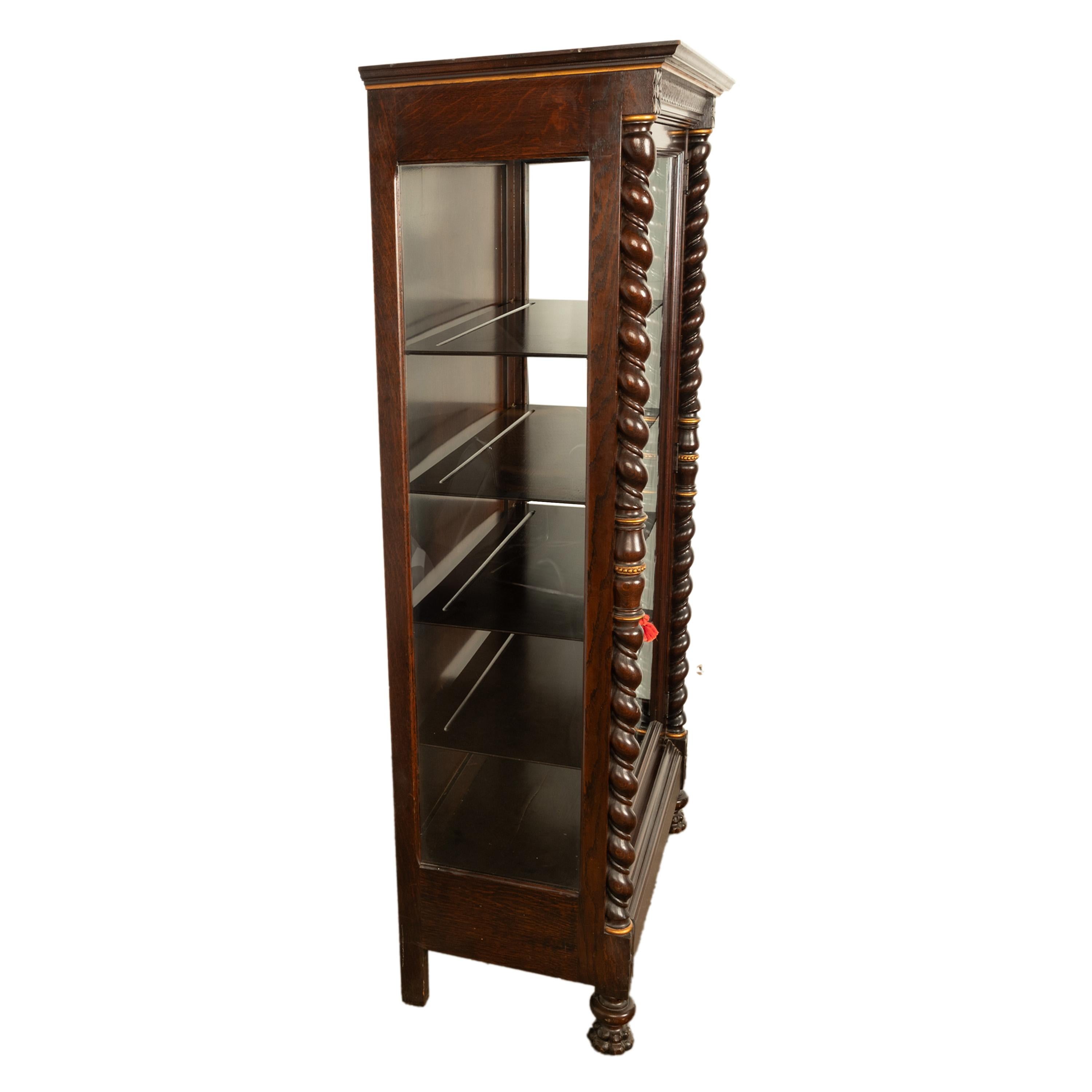 Antique American 19th Century Oak Barley Twist Display Case China Cabinet Hutch 1
