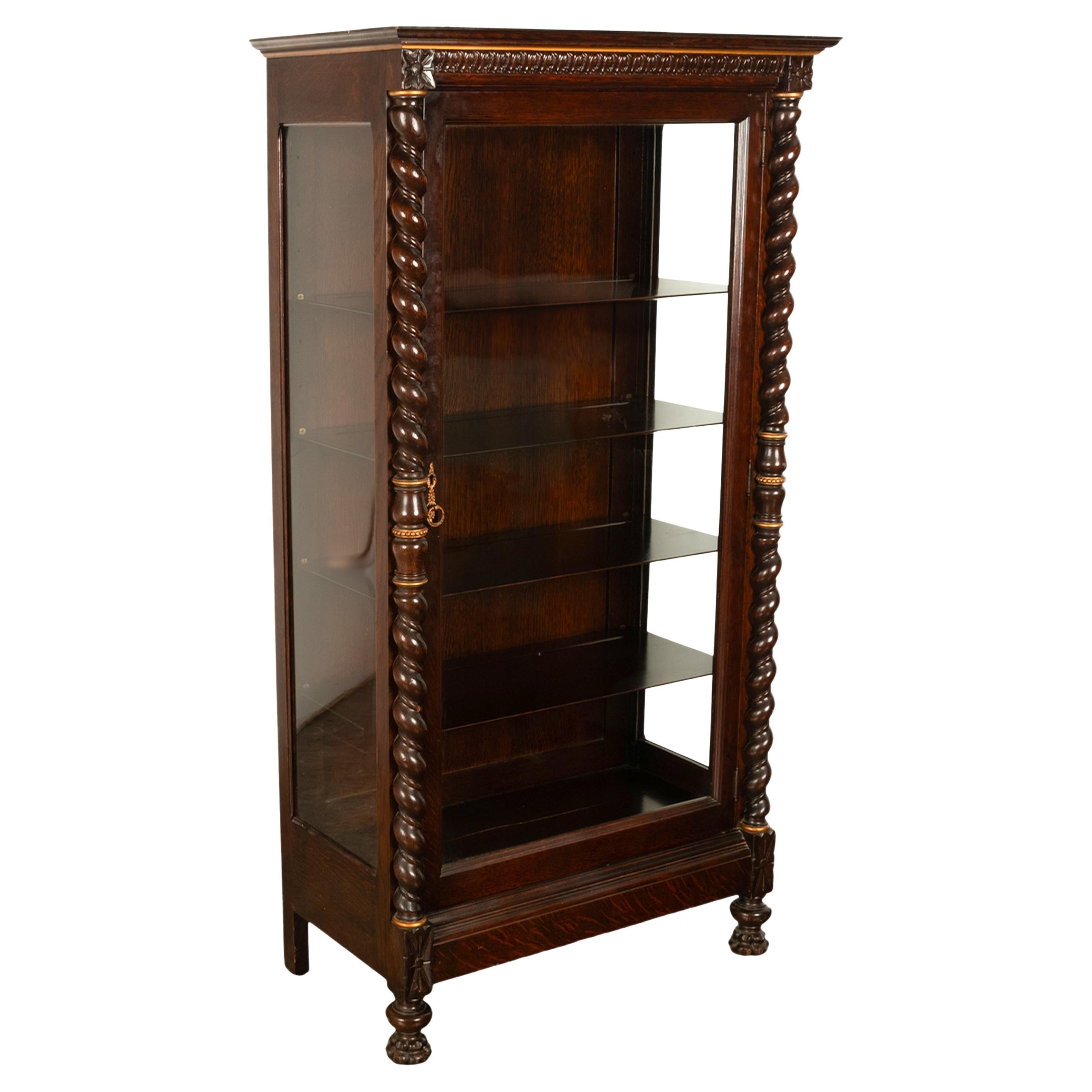 Antique American 19th Century Oak Barley Twist Display Case China Cabinet Hutch