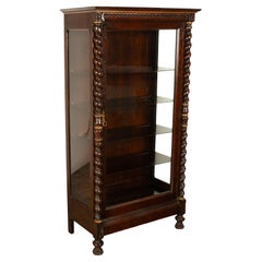 Antique American 19th Century Oak Barley Twist Display Case China Cabinet Hutch