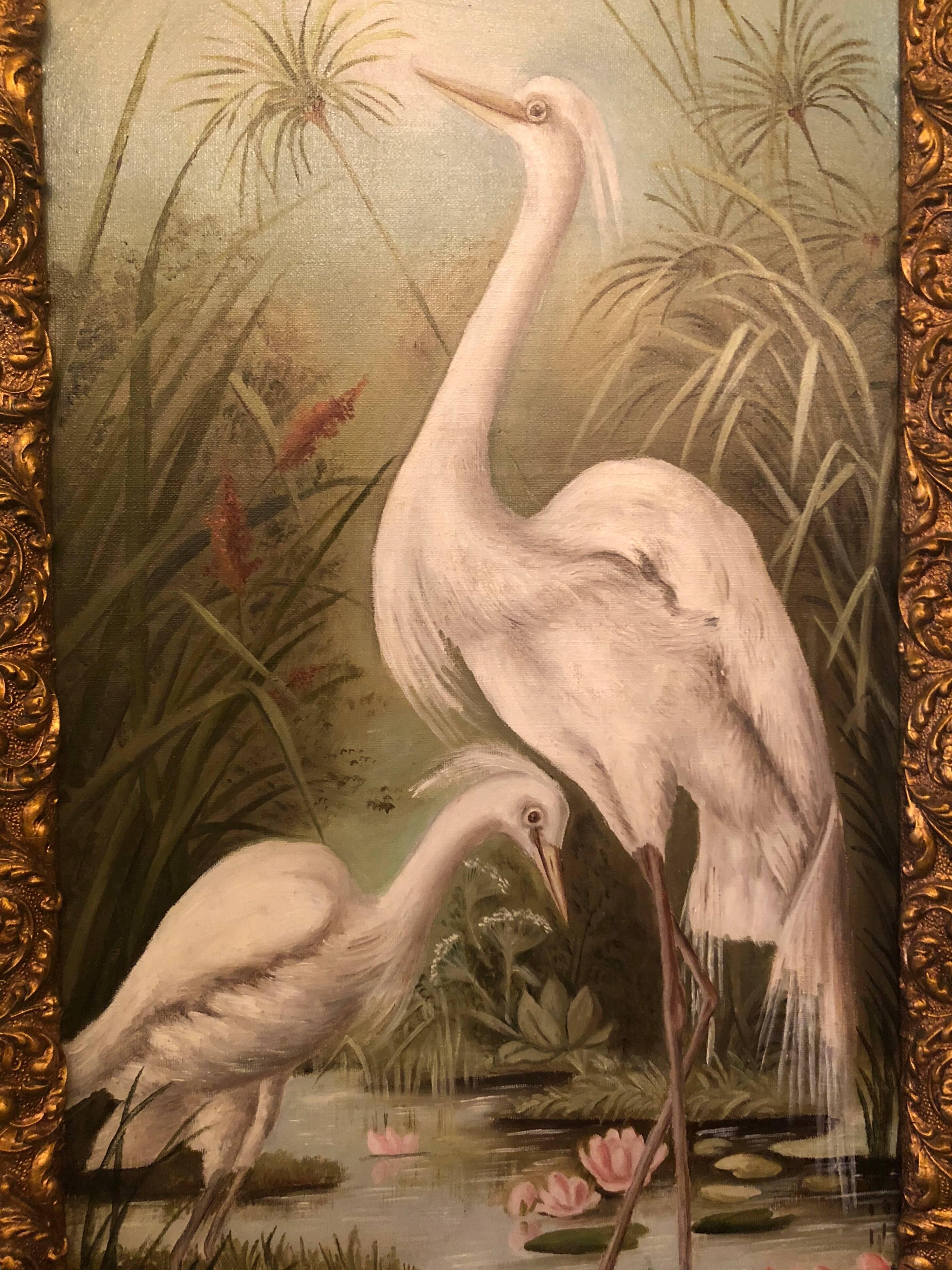 Antique American Three-Piece Hand-Painted Screen on Canvas, circa 1920 In Excellent Condition In New Orleans, LA