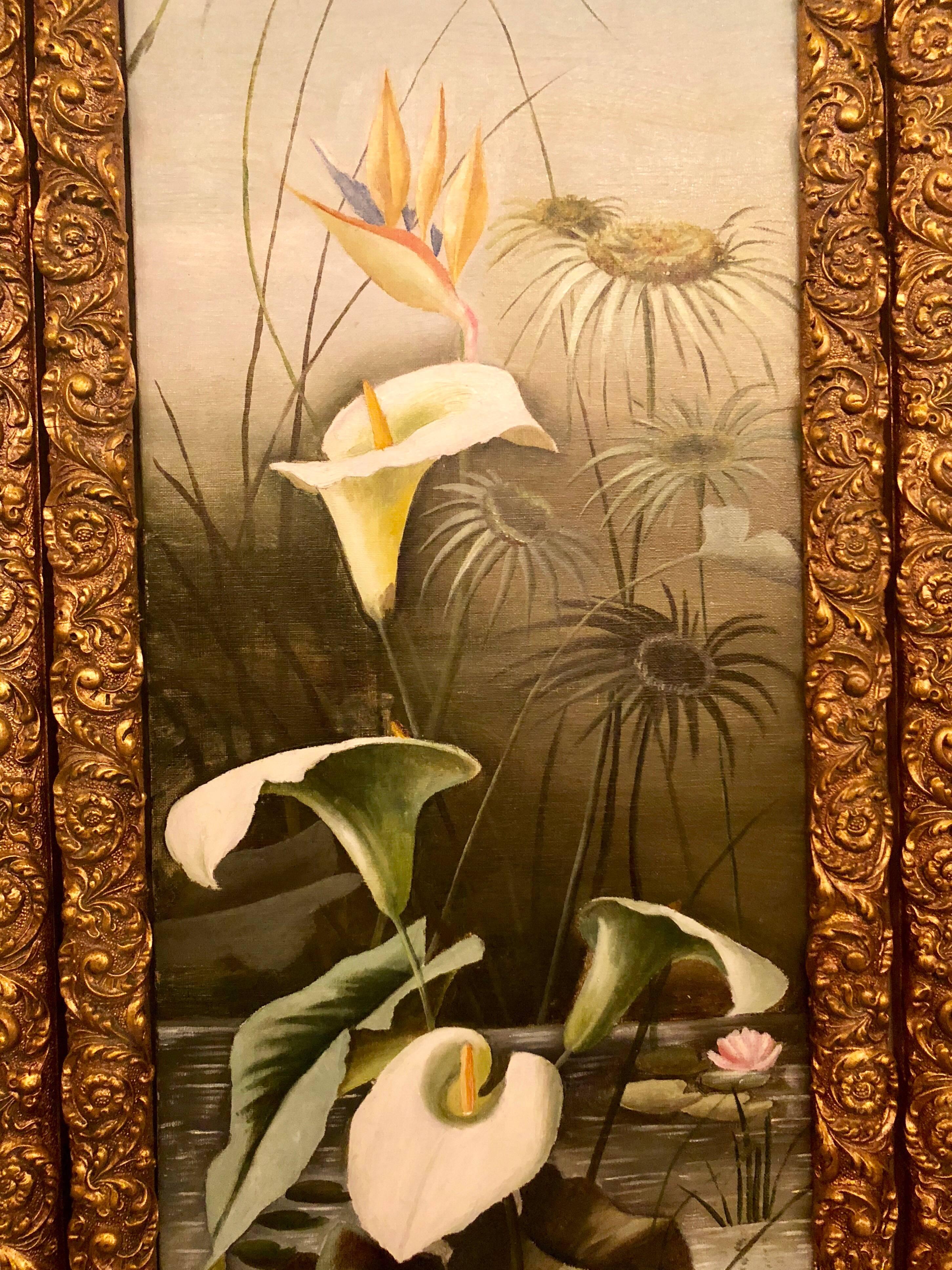 Antique American Three-Piece Hand-Painted Screen on Canvas, circa 1920 4
