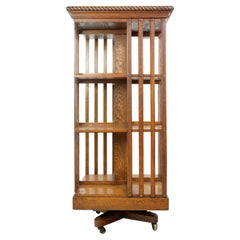 Antique American 3 Tier Revolving Tiger Oak Bookcase by John Danner