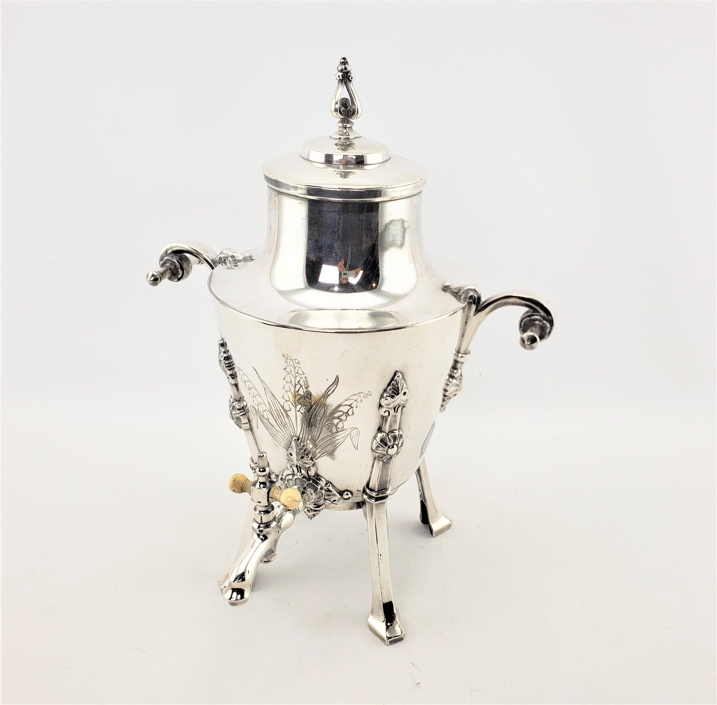 Machine-Made Antique Aesthetic Movement Silver Plated Hot Water Urn with Floral Decoration For Sale