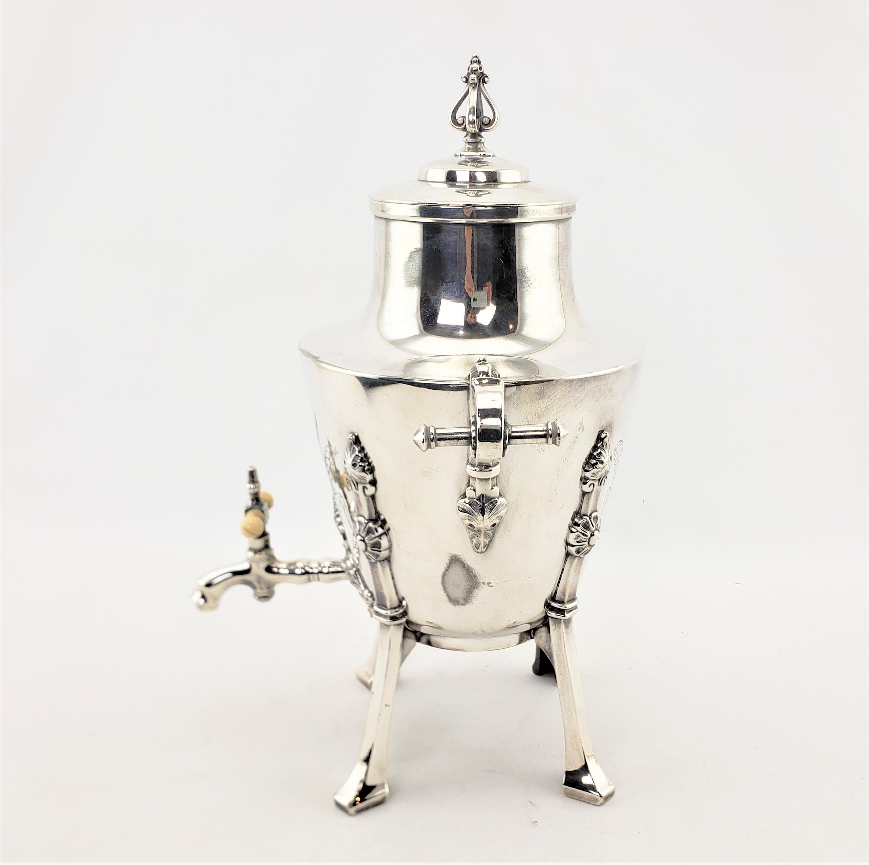 20th Century Antique Aesthetic Movement Silver Plated Hot Water Urn with Floral Decoration For Sale