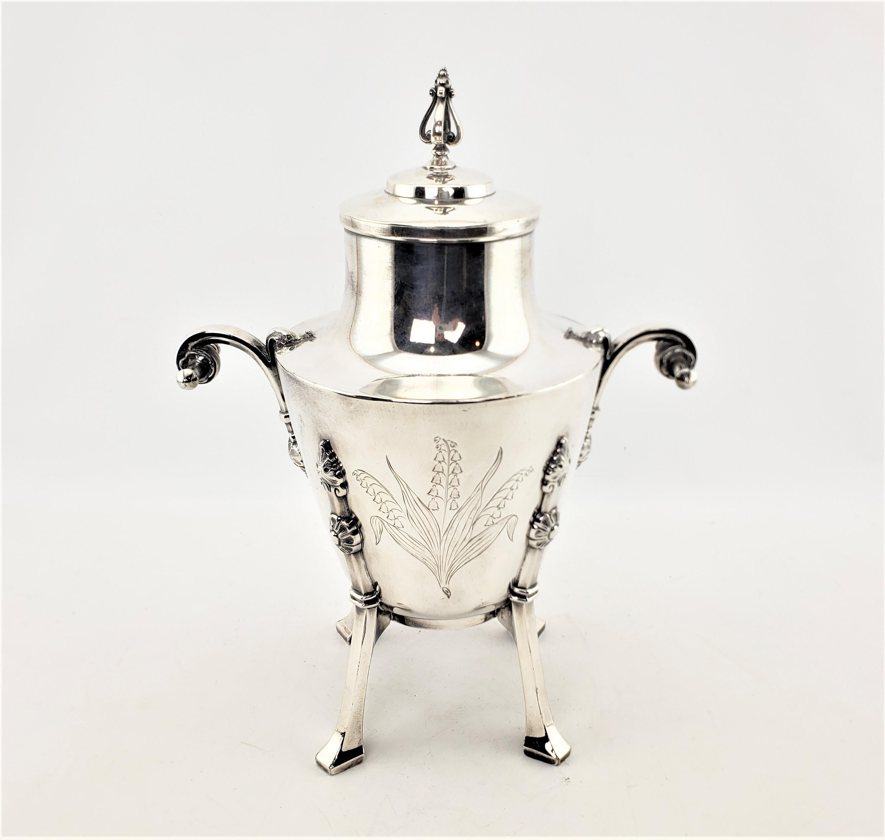 Antique Aesthetic Movement Silver Plated Hot Water Urn with Floral Decoration For Sale 1