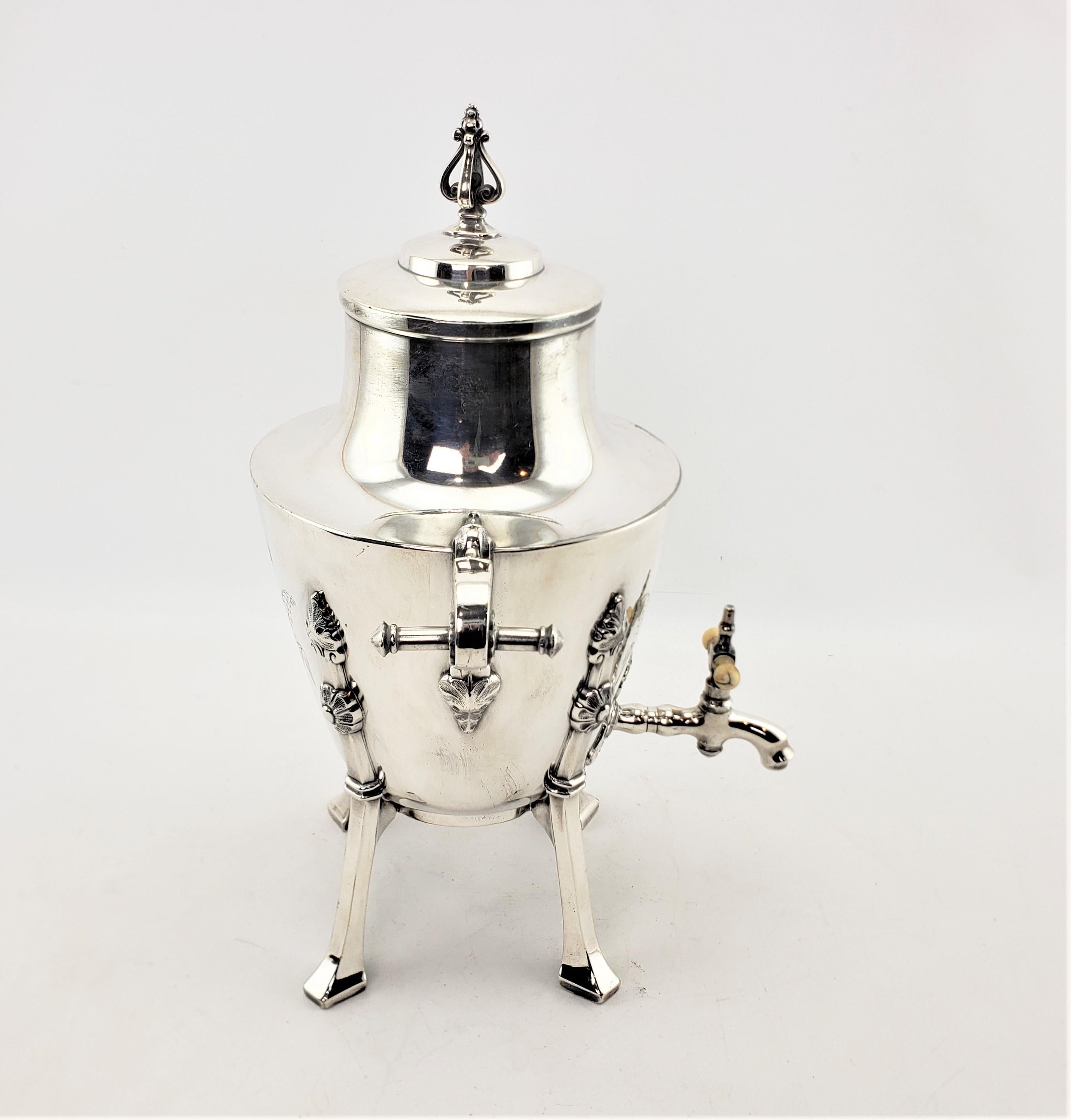 Antique Aesthetic Movement Silver Plated Hot Water Urn with Floral Decoration For Sale 2