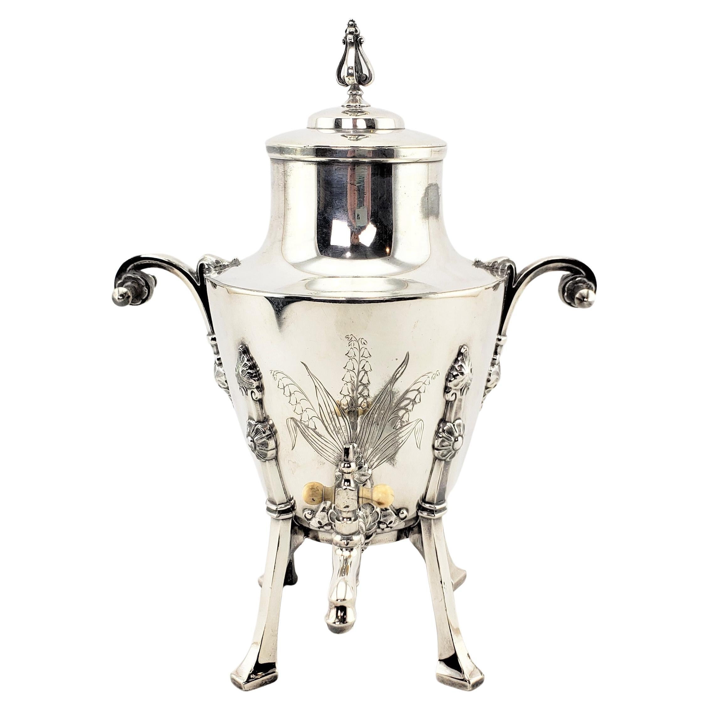 Antique Aesthetic Movement Silver Plated Hot Water Urn with Floral Decoration For Sale