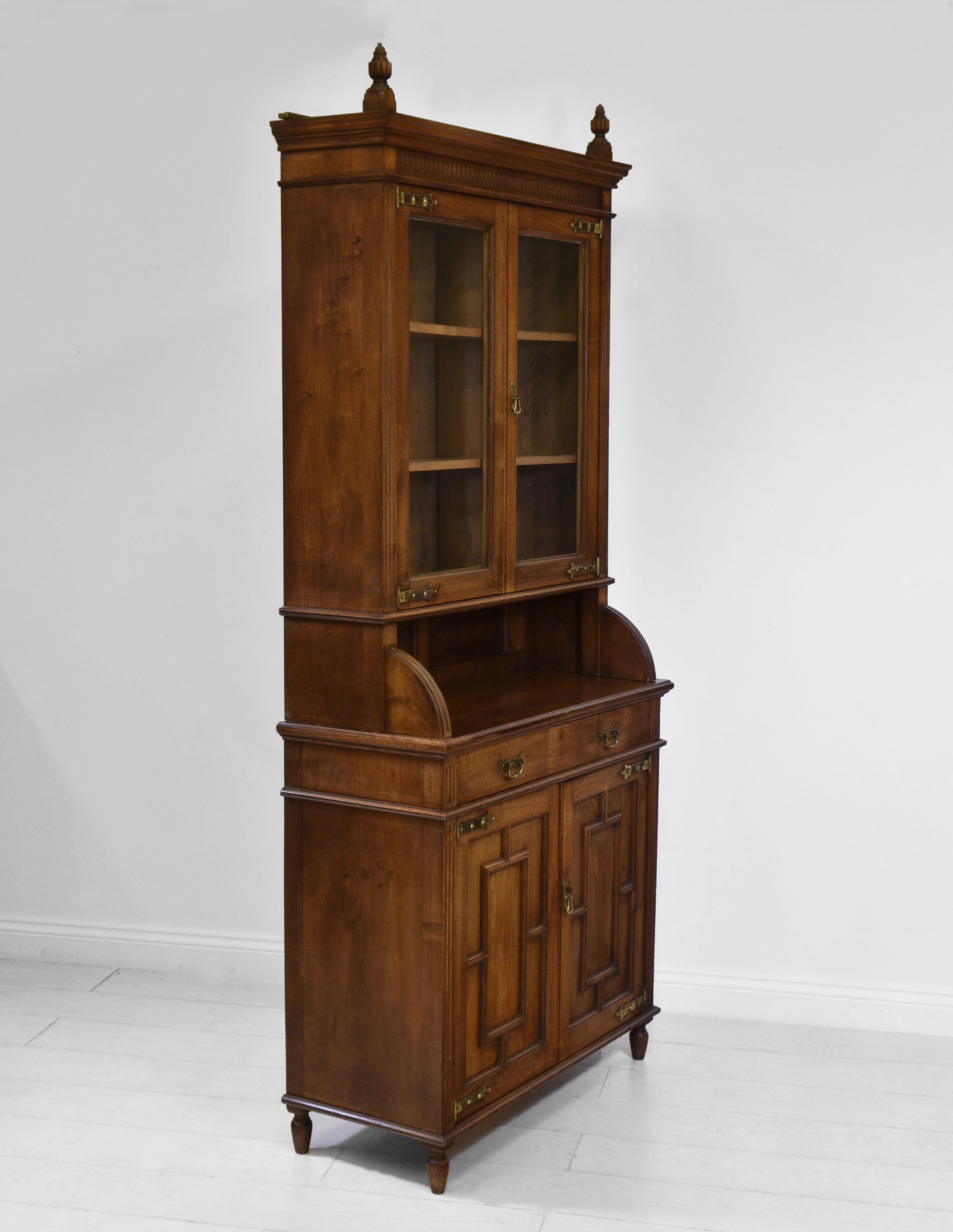 19th Century Antique American Aesthetic Movement Chestnut Tall Bookcase Cabinet 