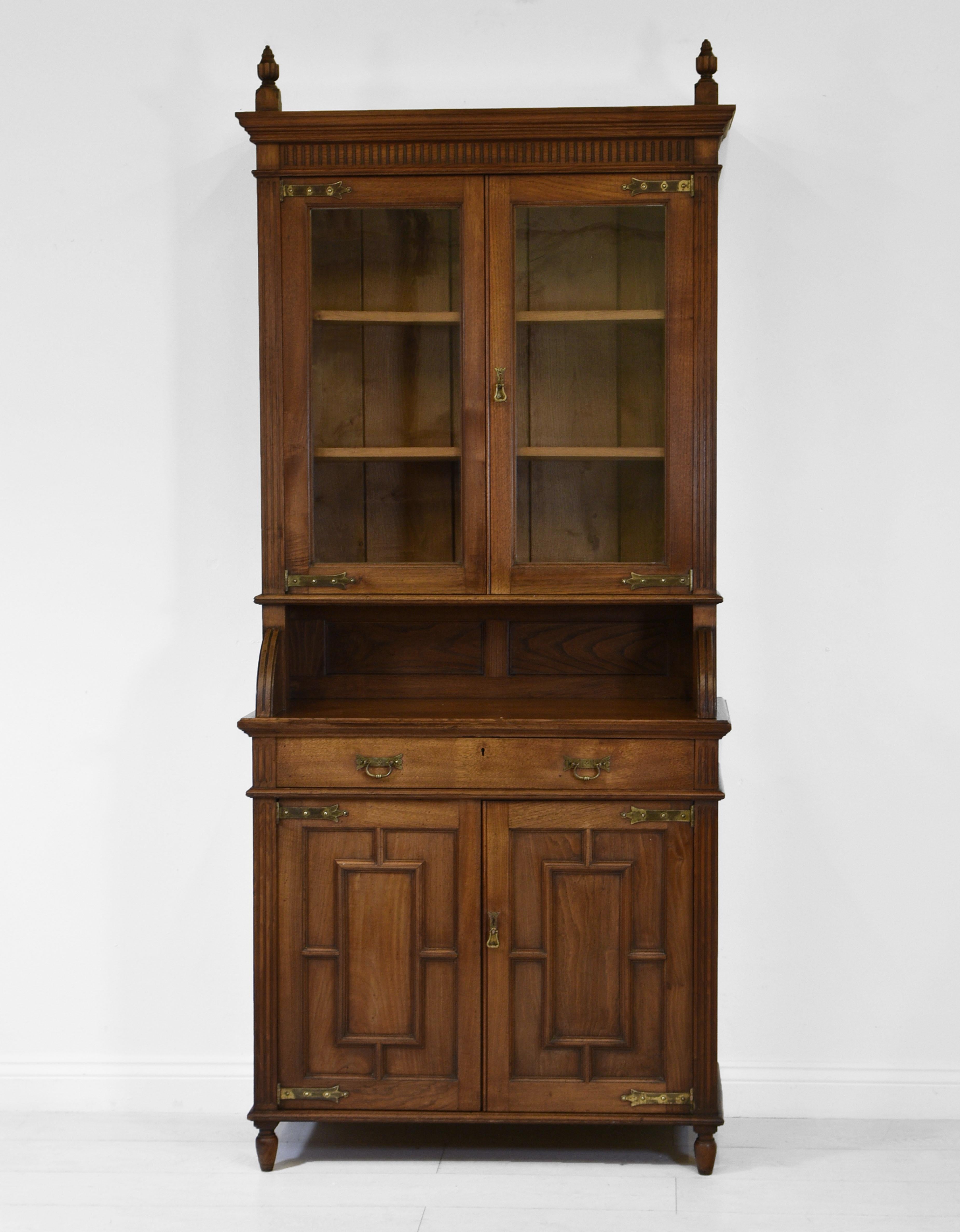 Antique American Aesthetic Movement Chestnut Tall Bookcase Cabinet  1