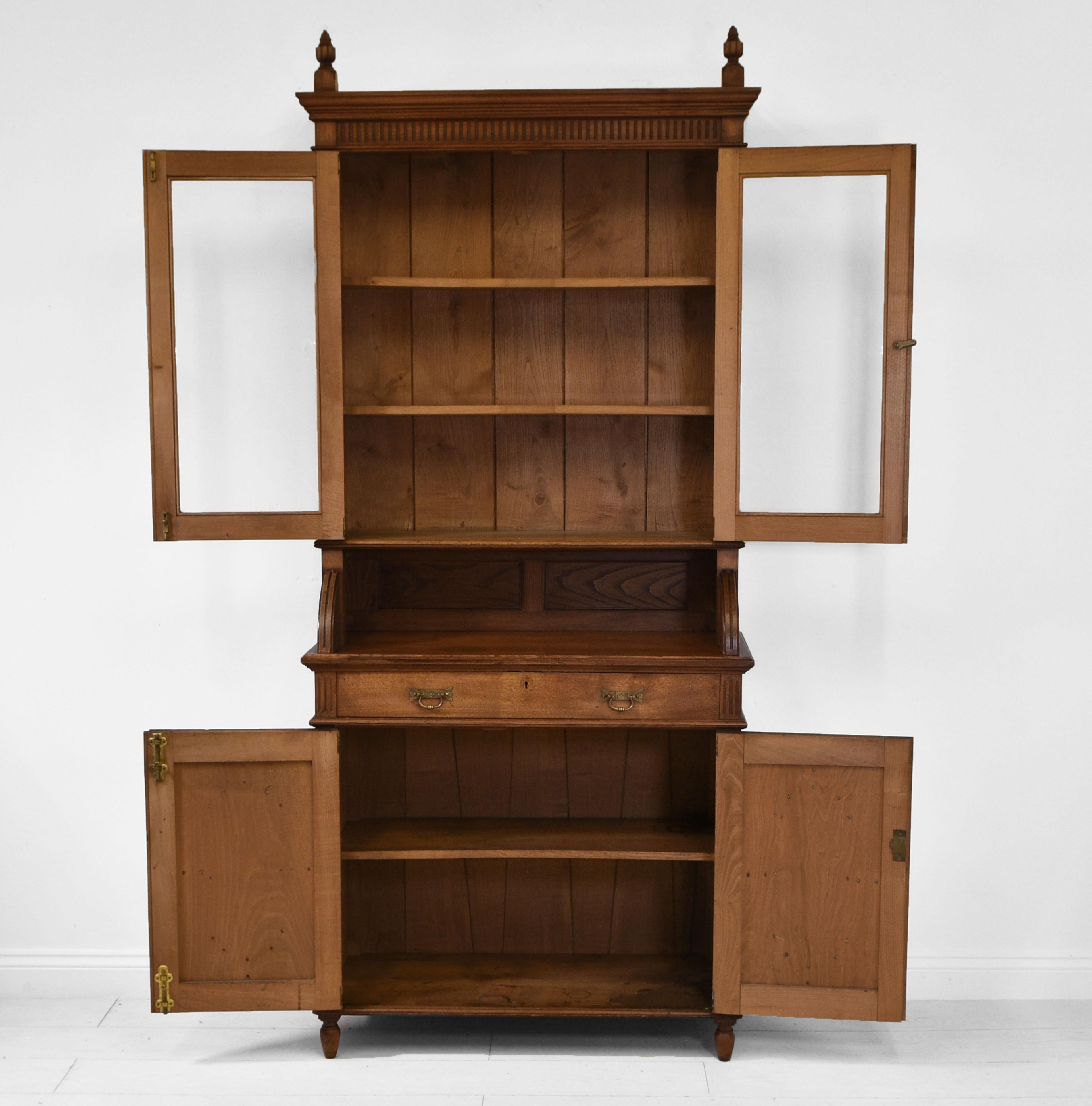 Antique American Aesthetic Movement Chestnut Tall Bookcase Cabinet  2