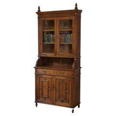 Antique American Aesthetic Movement Chestnut Tall Bookcase Cabinet 