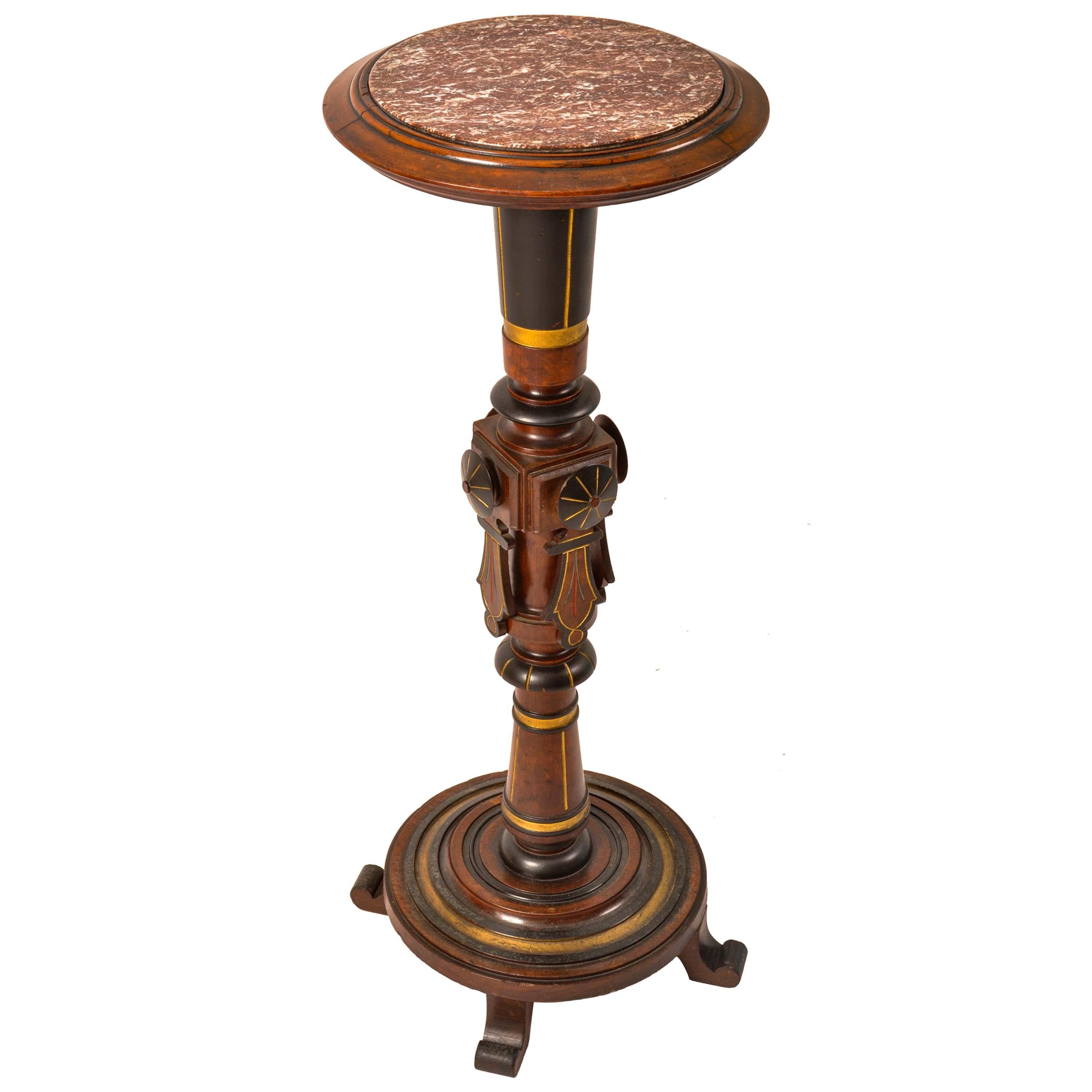 Ebonized Antique American Aesthetic Movement Herter Bros Gilded Pedestal Plant Stand 1875