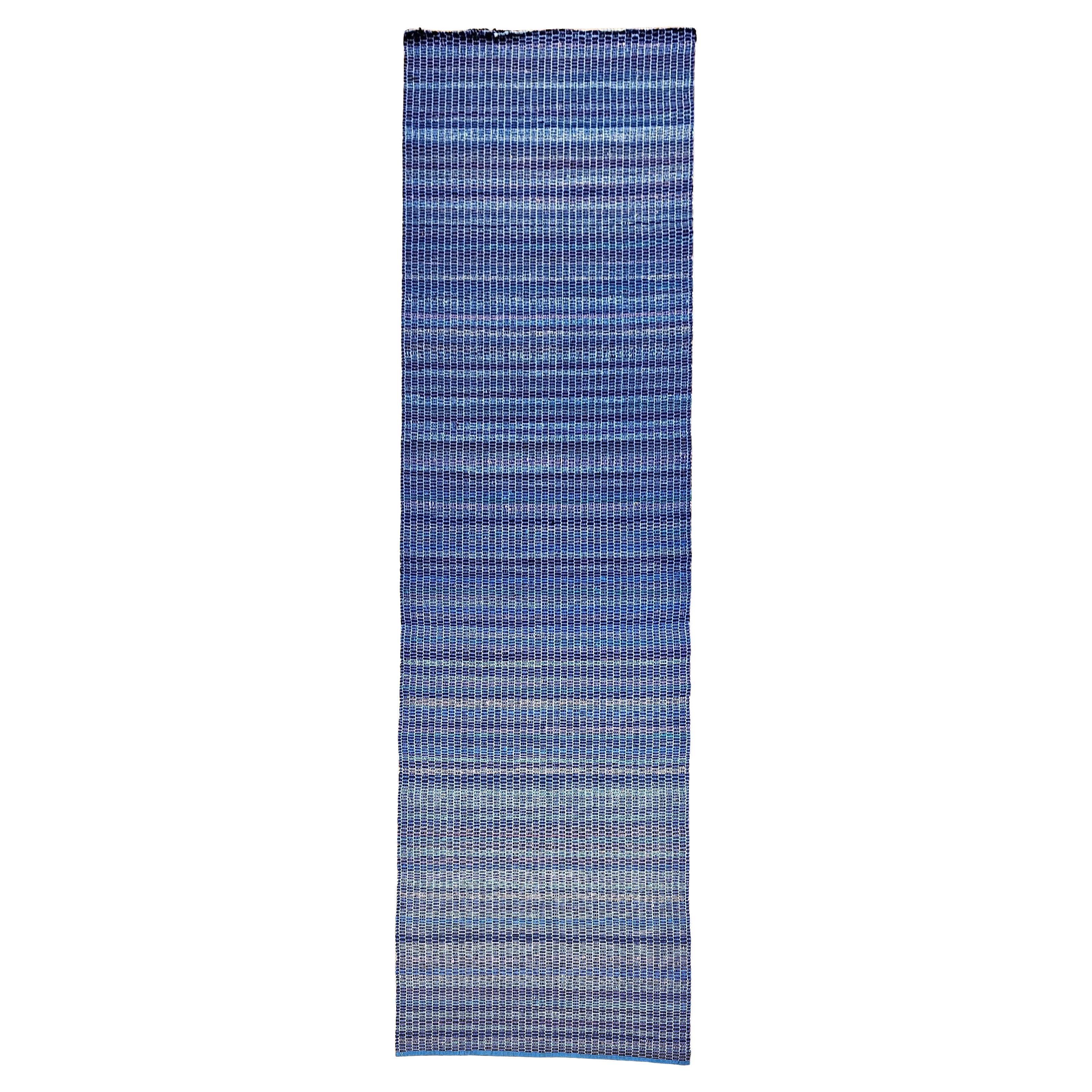 Antique American Amish Rag Runner, Handwoven Folk Art Rug, Stripe Pattern, 17ft For Sale