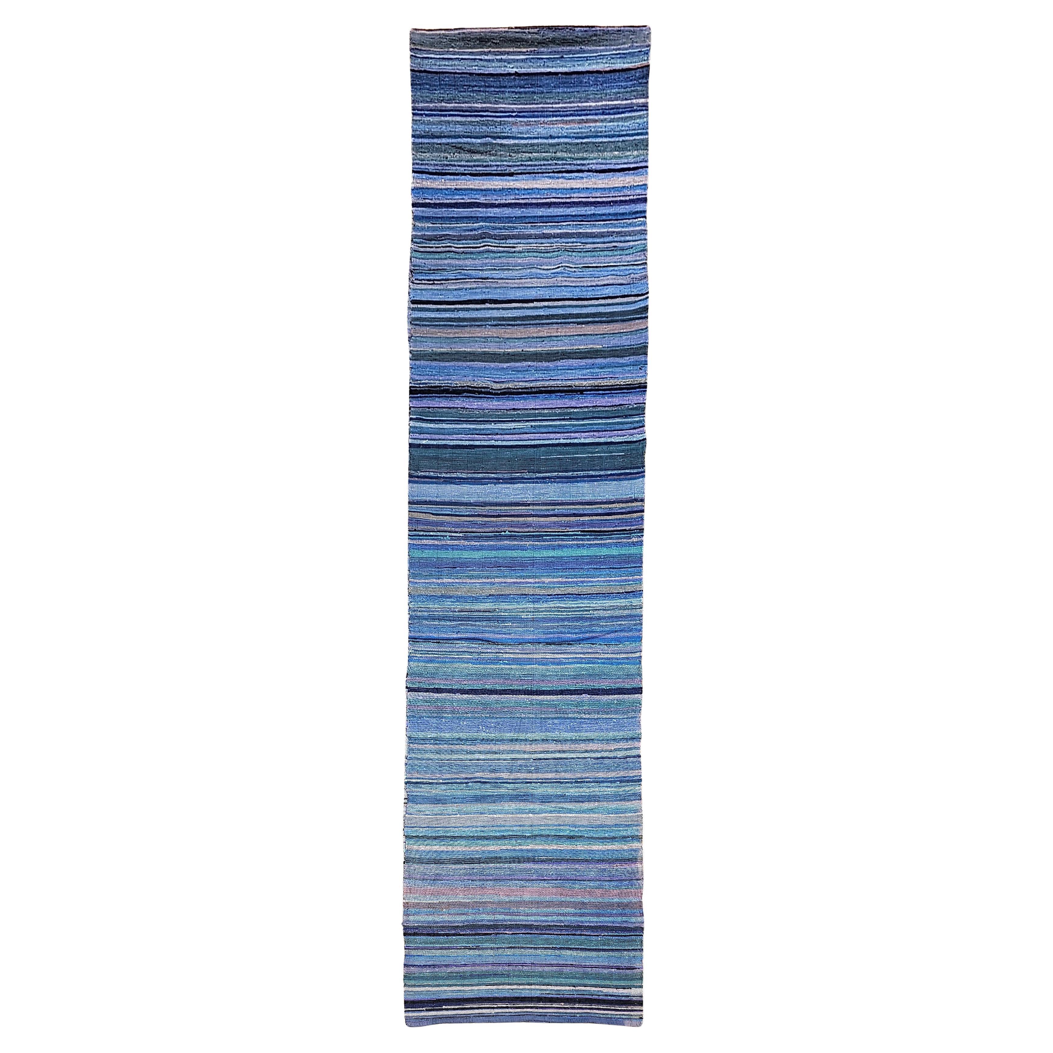 Antique American Amish Rag Runner, Handwoven Folk Art Rug, Stripe Pattern, 26ft