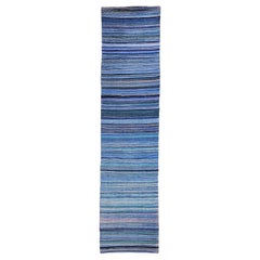 Antique American Amish Rag Runner, Handwoven Folk Art Rug, Stripe Pattern, 26ft