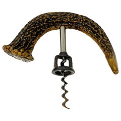 Antique American Antler Corkscrew with Sterling Silver Mount, circa 1900
