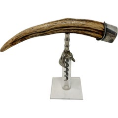 Antique American Antler Corkscrew with Sterling Silver Mount Circa 1900