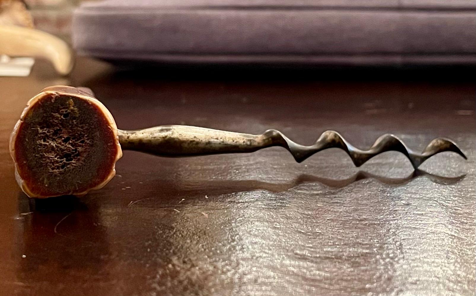 Petite Antique American antler mounted corkscrew, circa 1900.