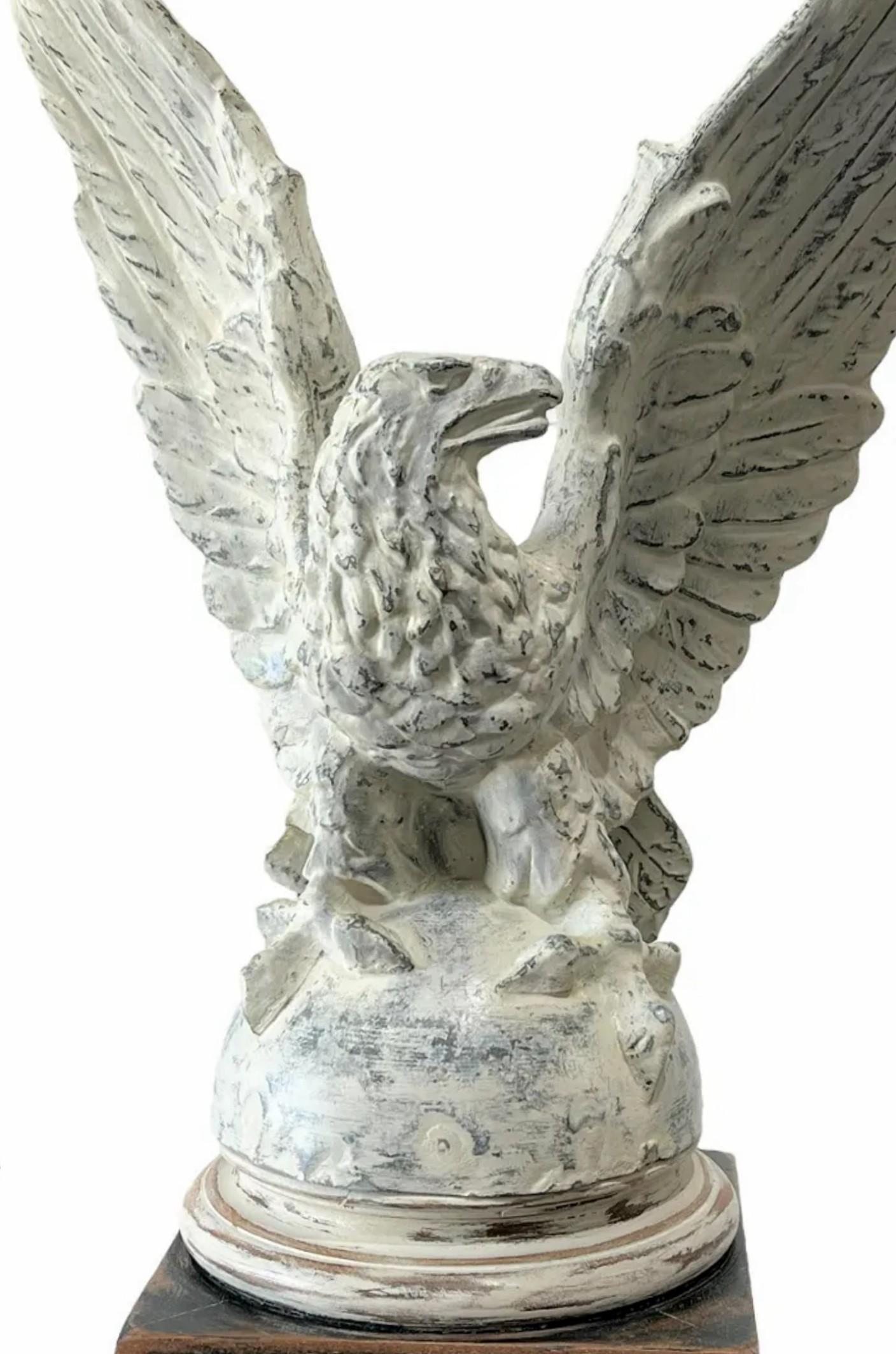American Classical Antique American Architectural Painted Metal Eagle Finial on Pedestal Stand For Sale