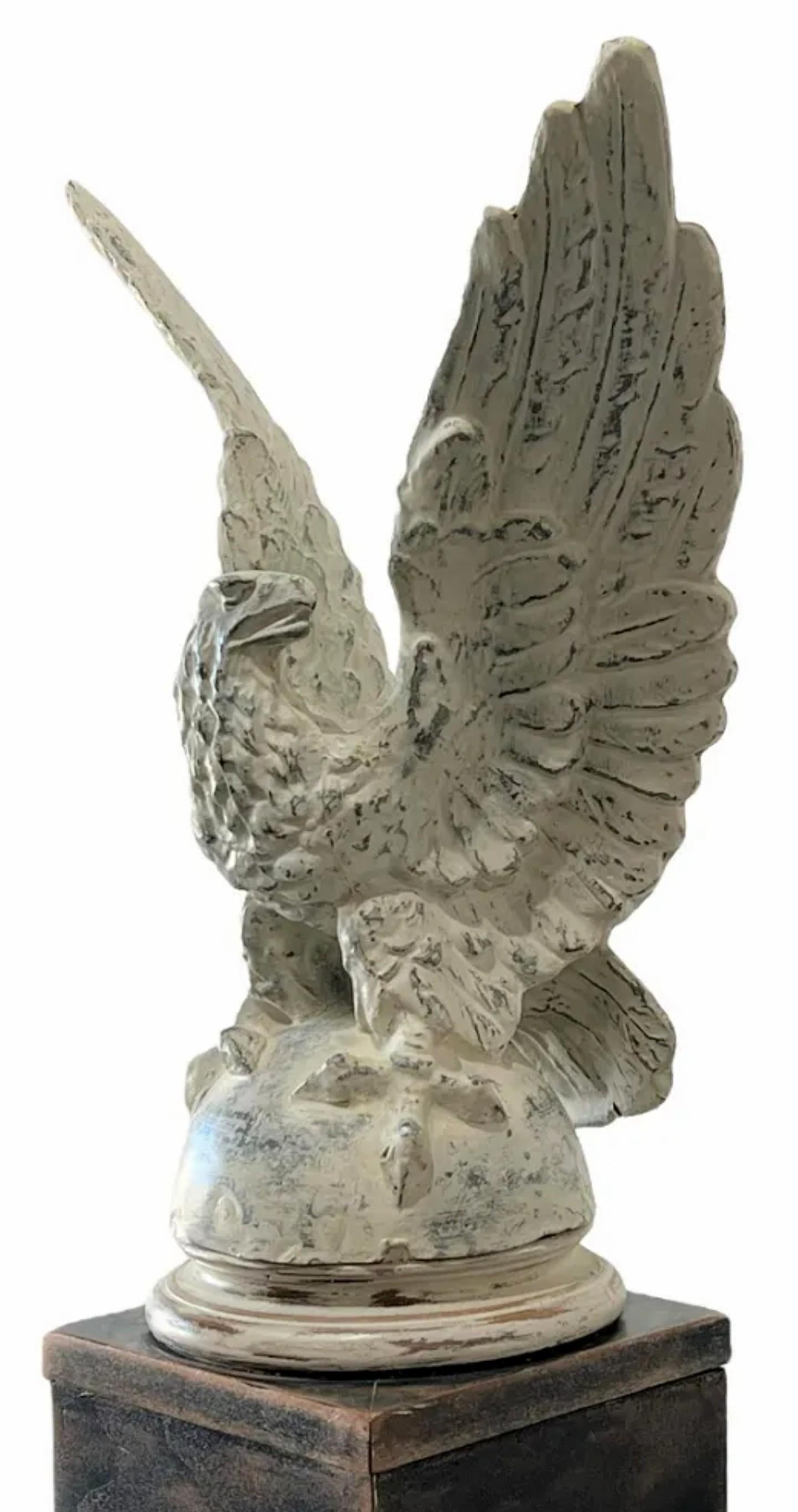 Hand-Painted Antique American Architectural Painted Metal Eagle Finial on Pedestal Stand For Sale