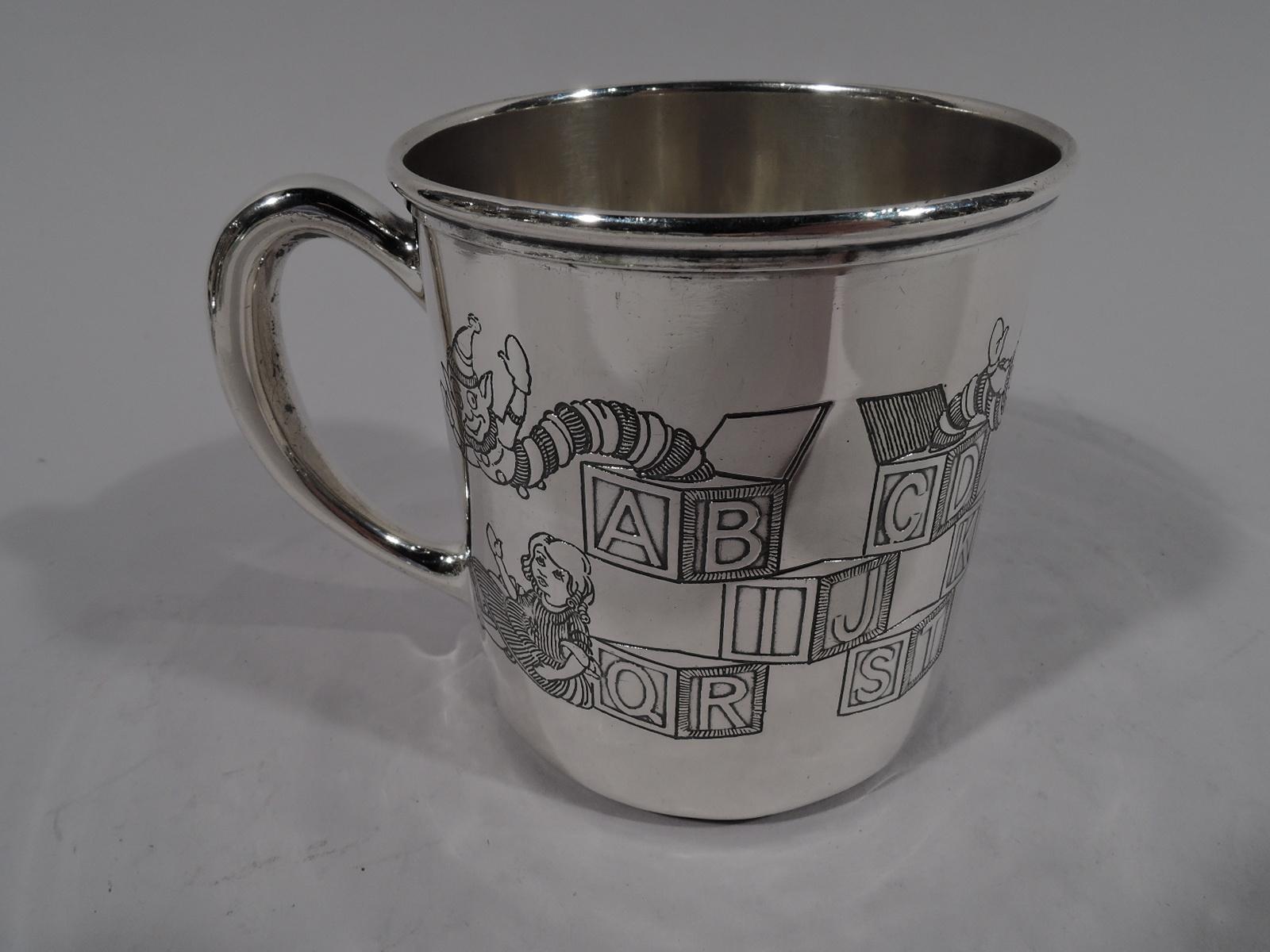 Antique American Art Deco ABC Sterling Silver Baby Cup In Good Condition In New York, NY