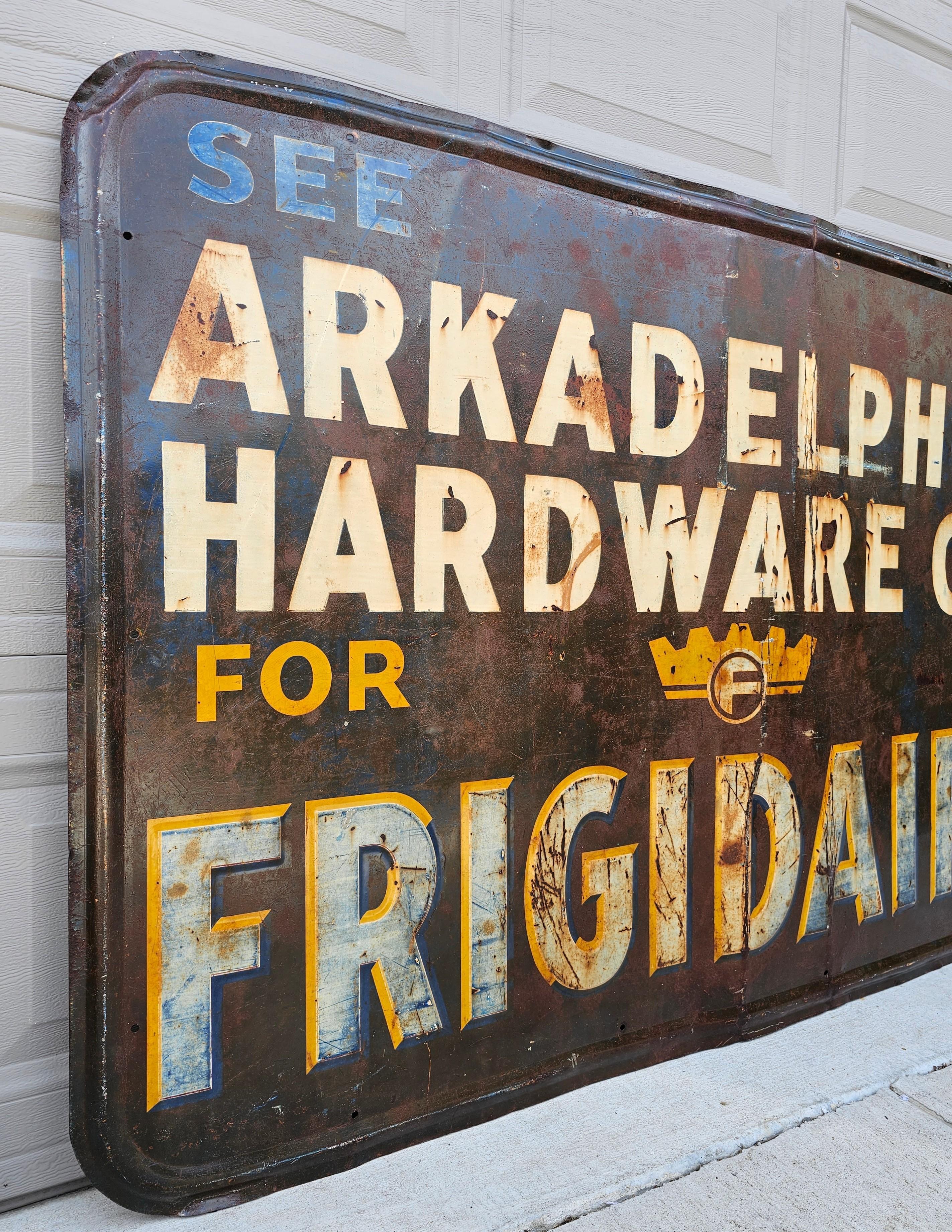 20th Century Antique American Art Deco Early Frigidaire Metal Advertising Sign For Sale