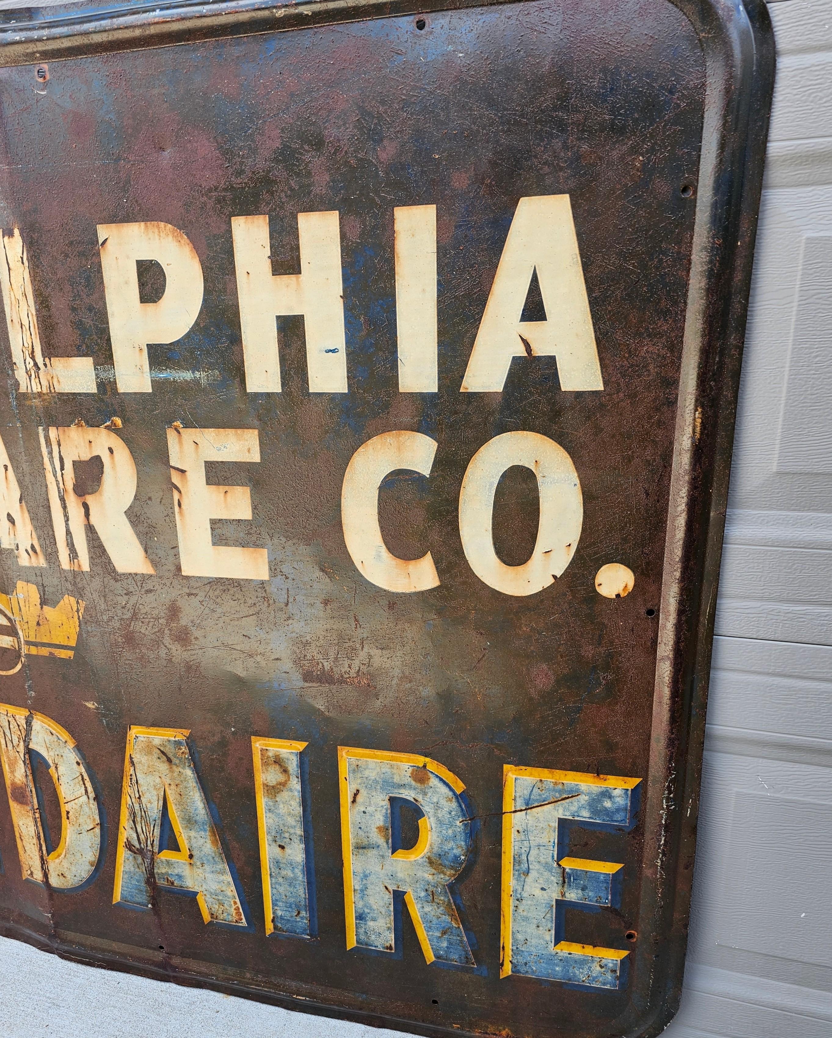 Antique American Art Deco Early Frigidaire Metal Advertising Sign For Sale 1