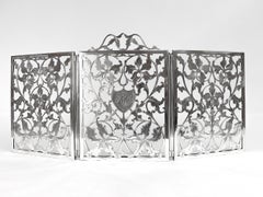 Antiker amerikanischer Art-déco-Paravent aus Glas und Sterlingsilber mit Aufsatz, klappbar