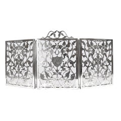 Antiker amerikanischer Art-déco-Paravent aus Glas und Sterlingsilber mit Aufsatz, klappbar