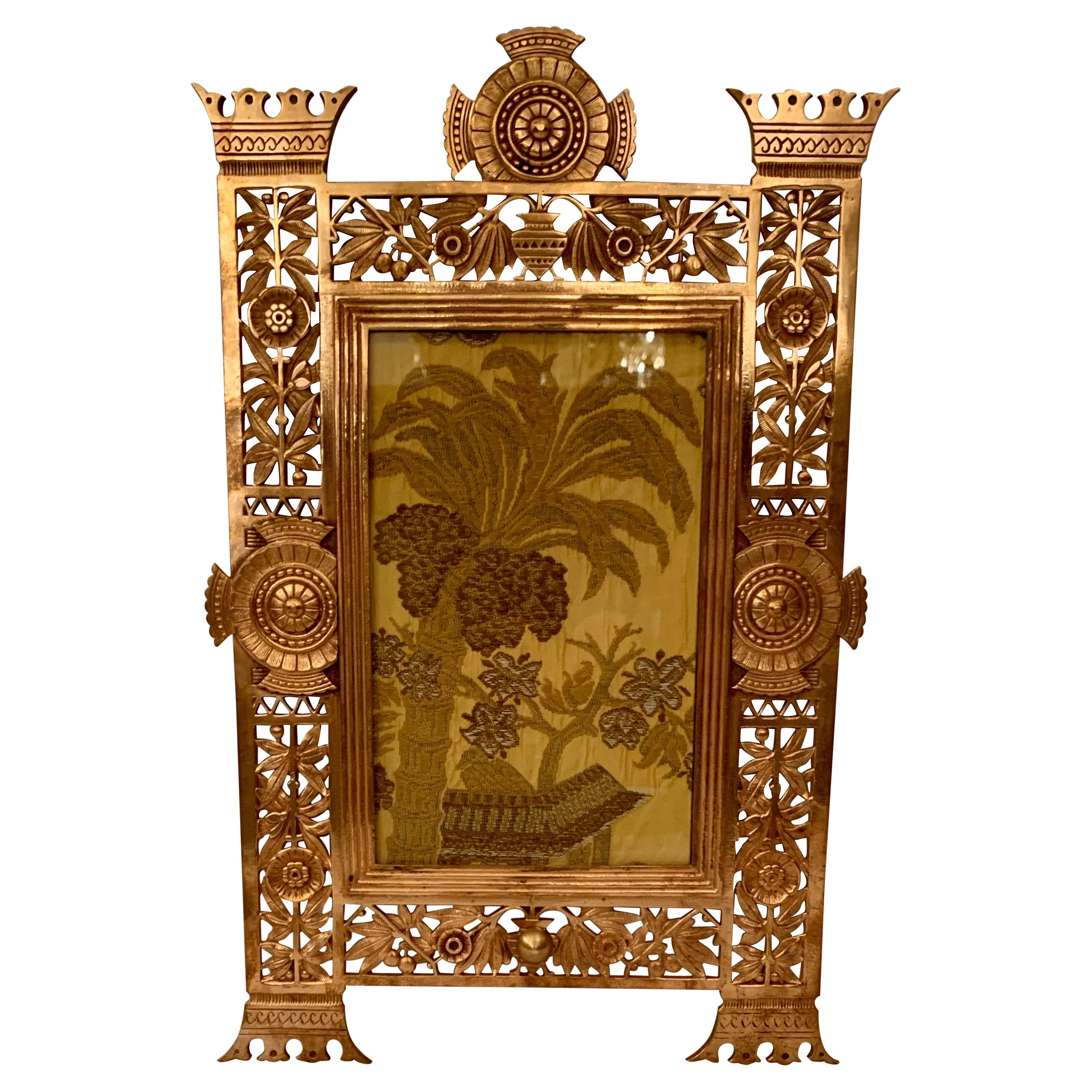 Antique American Art Deco Gold Bronze Hanging Picture Frame, Circa 1920-1930
