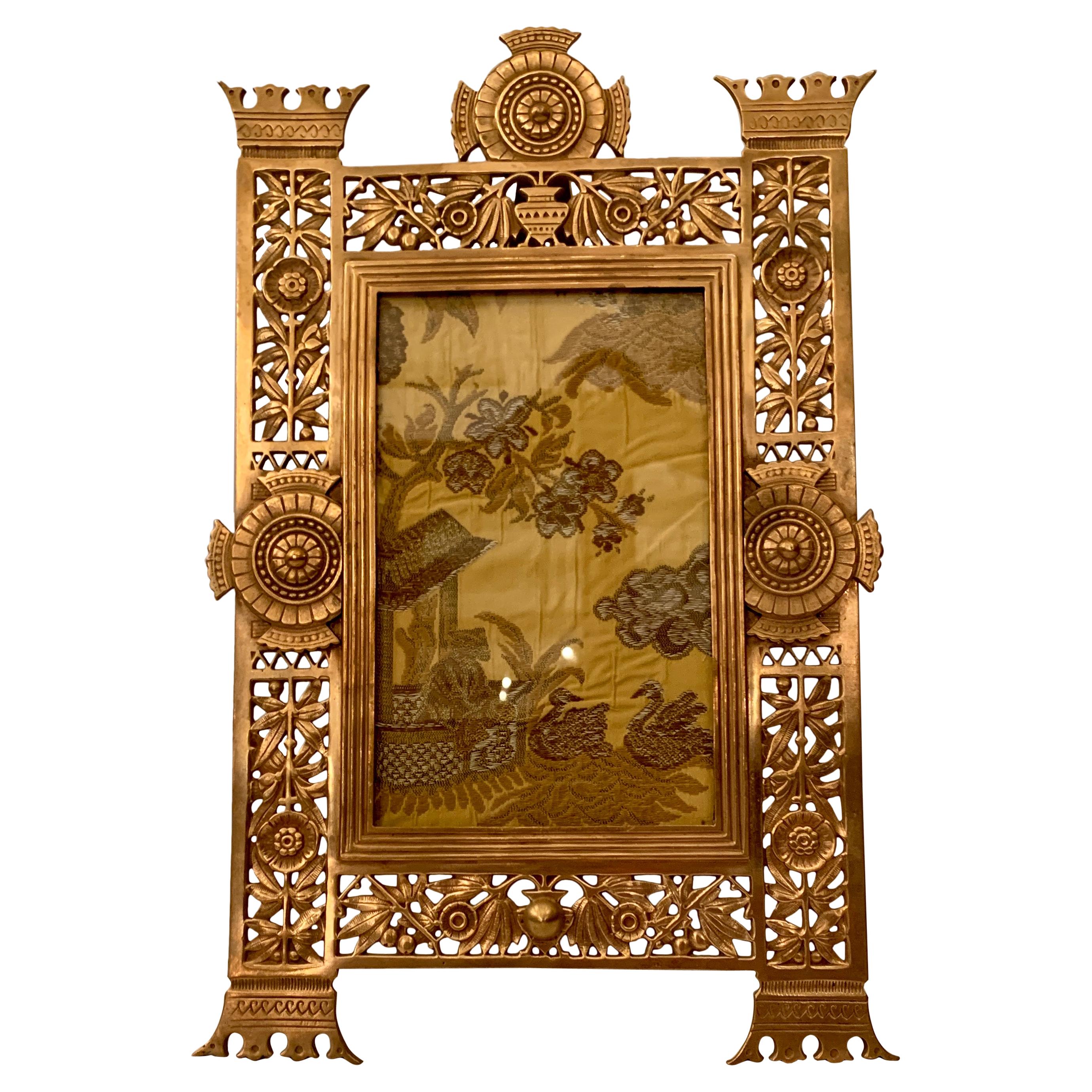Antique American Art Deco Gold Bronze Standing Picture Frame, Circa 1930's
