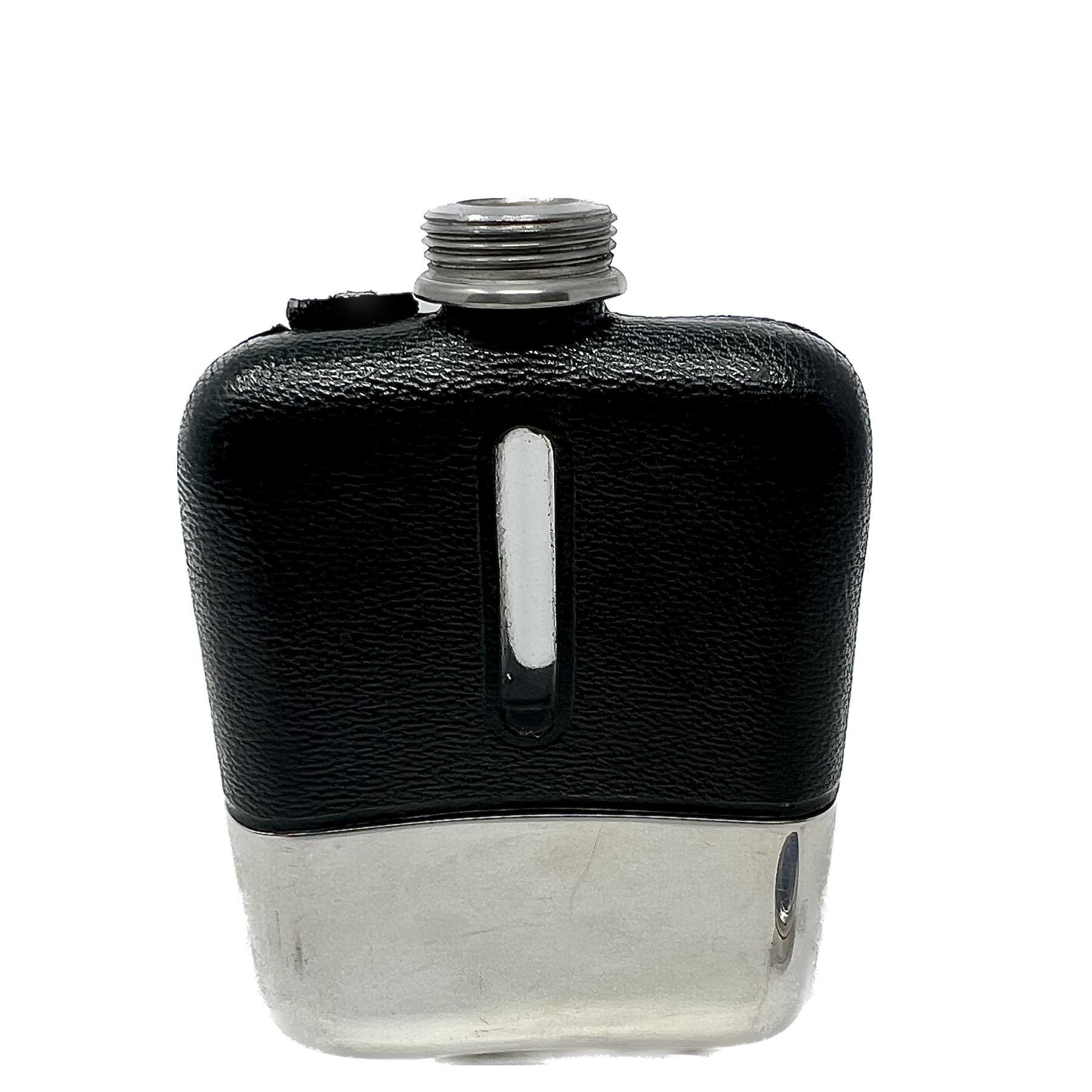 20th Century Antique American Art Deco Silver-Plate and Leather Drinking Flask, Circa 1920. For Sale