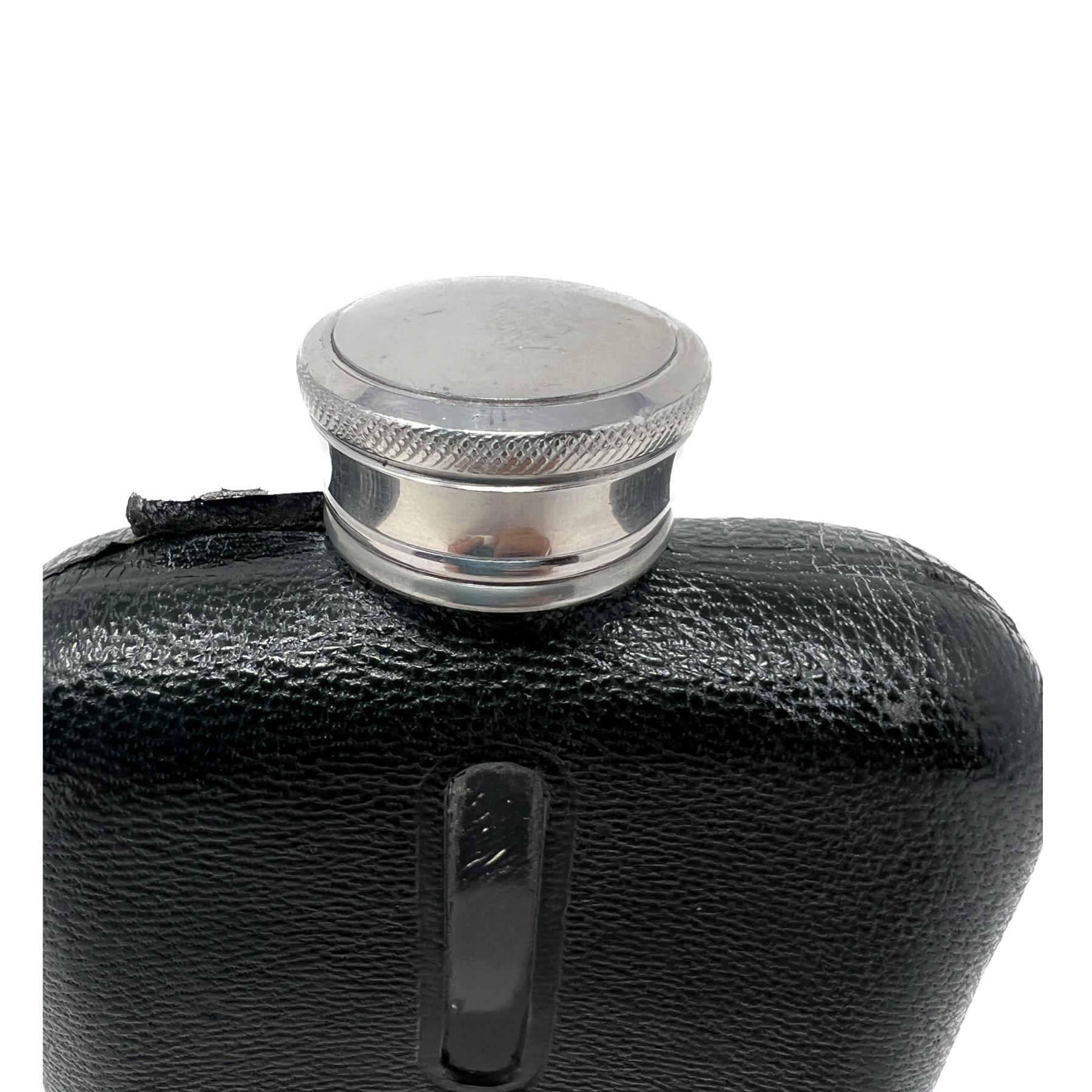 Silver Plate Antique American Art Deco Silver-Plate and Leather Drinking Flask, Circa 1920. For Sale