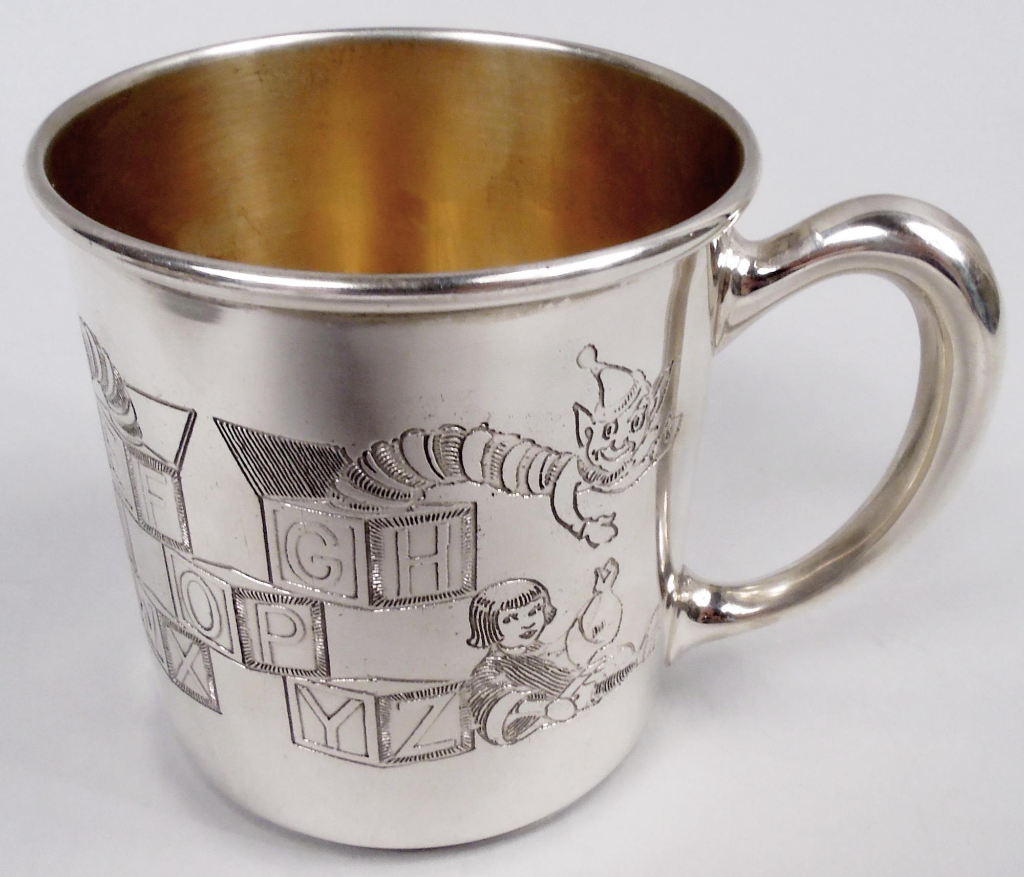 Antique American Art Deco Sterling Silver 3-Piece Baby Set For Sale 1