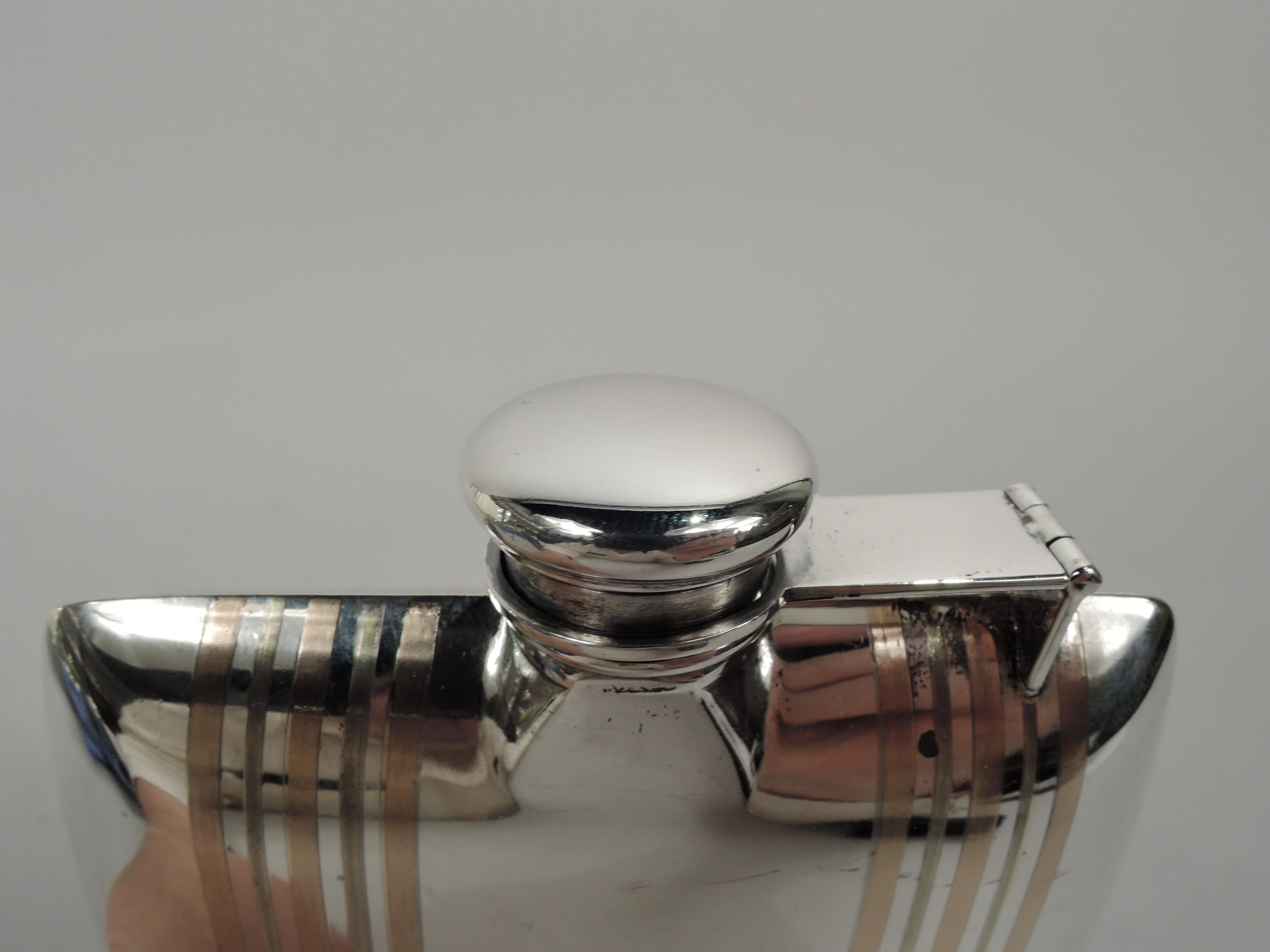 Antique American Art Deco Sterling Silver and Gold Flask In Excellent Condition In New York, NY