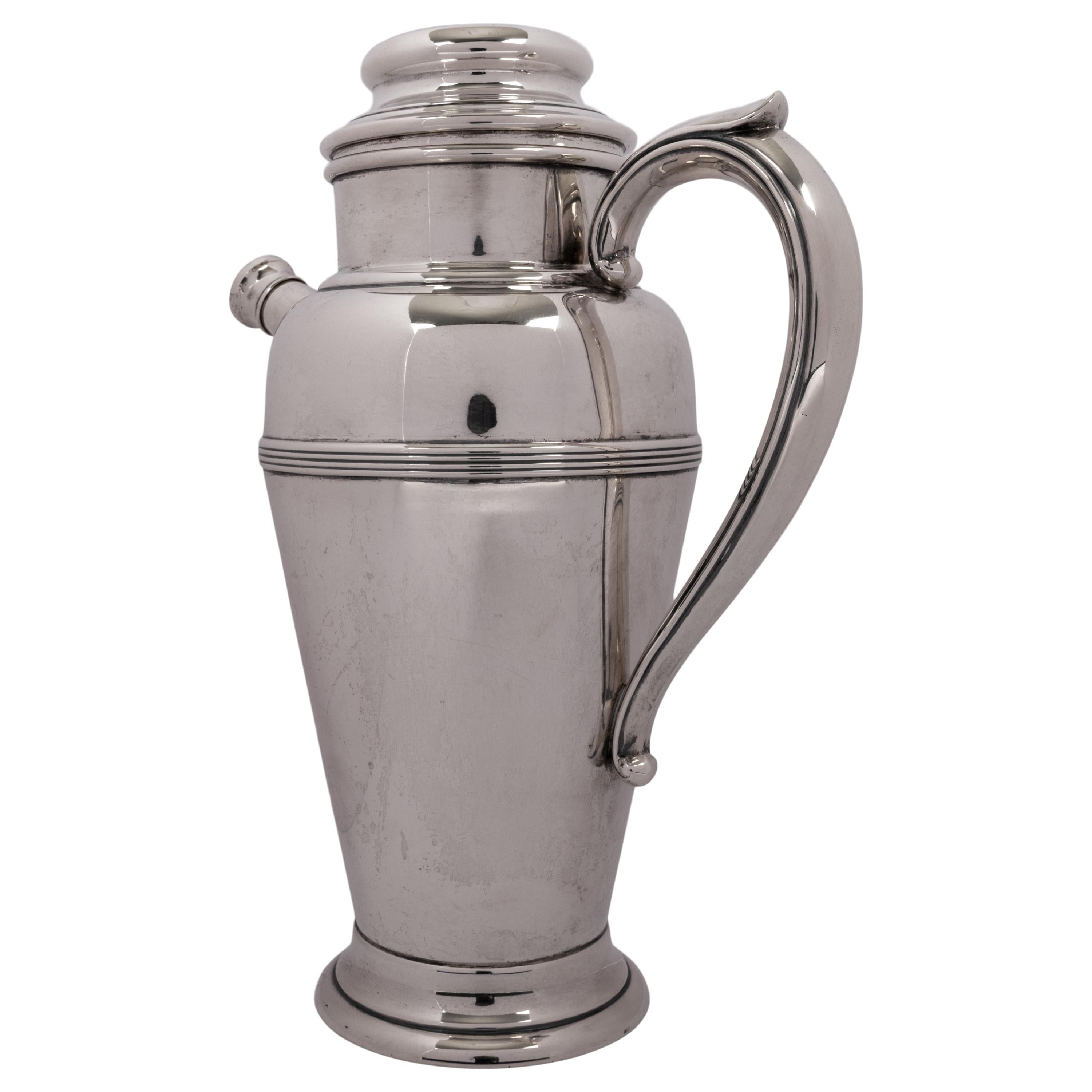 Antique American Art Deco Sterling Silver Cocktail Shaker Pitcher by Fisher 1930 In Good Condition In Portland, OR