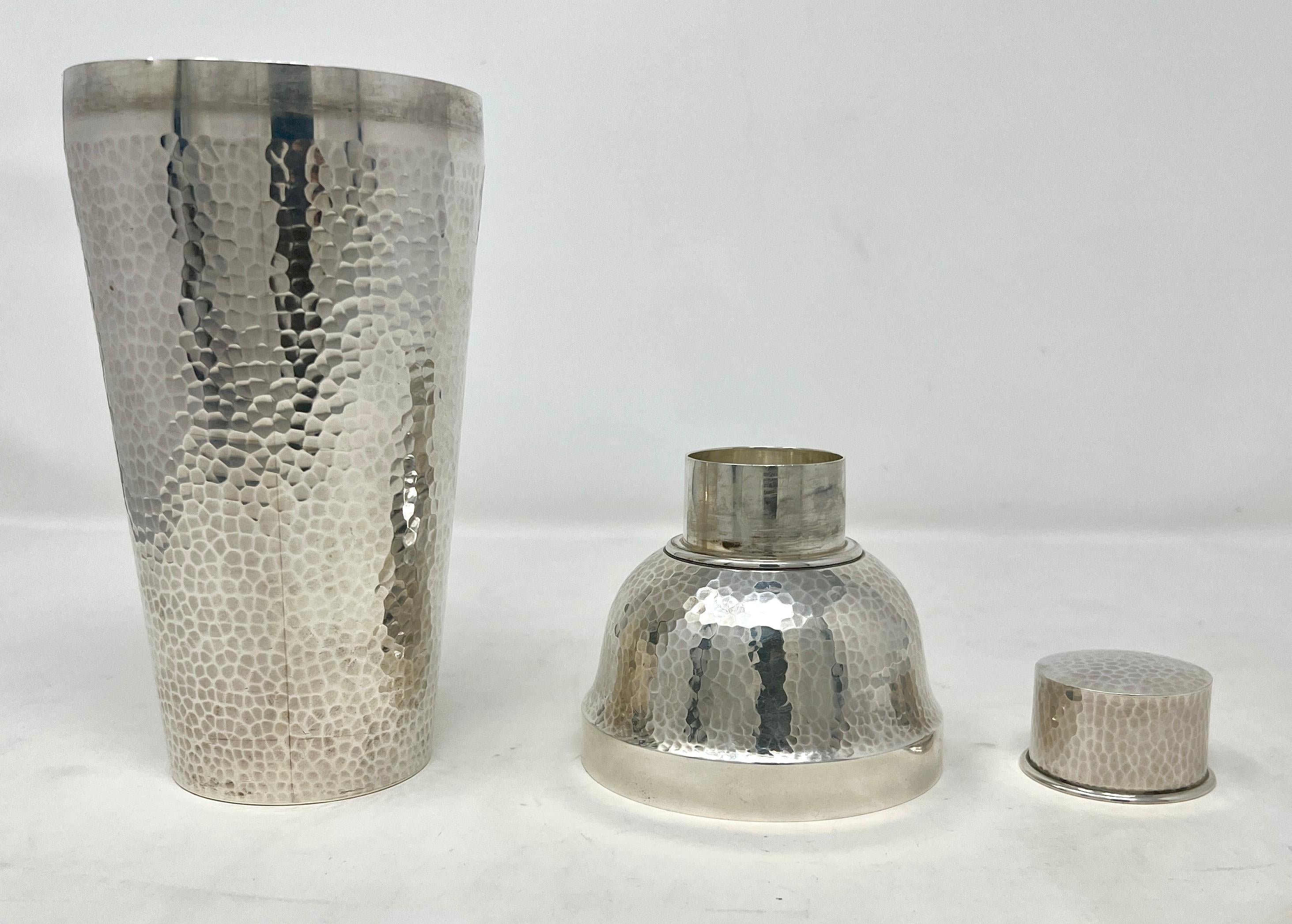 Handmade Antique American Art Deco 950 Sterling Silver Hallmarked Hammered Finish Cocktail Shaker, Circa 1910-1920's.
