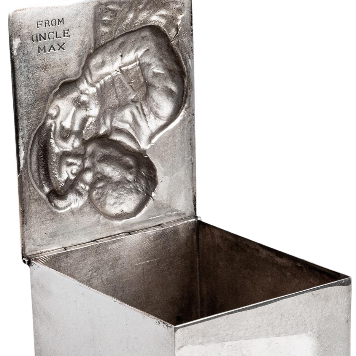 Antique American Art Deco Sterling Silver Novelty Repoussé Cigarette Box 1925 For Sale 10