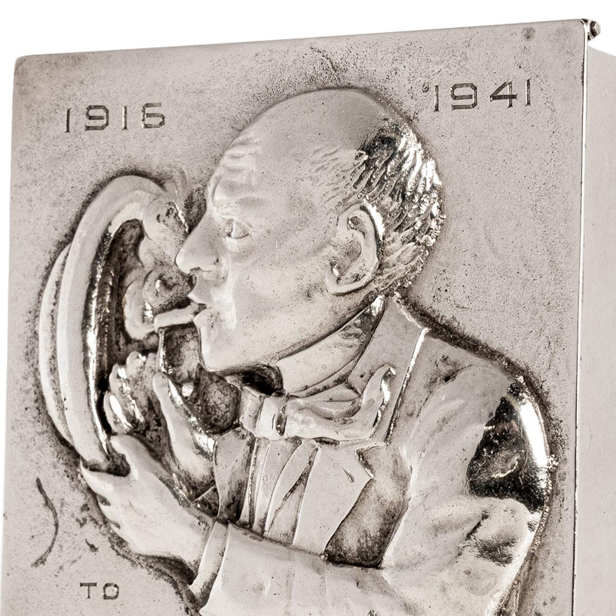 Antique American Art Deco Sterling Silver Novelty Repoussé Cigarette Box 1925 In Good Condition For Sale In Portland, OR