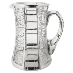 Antique American Art Deco Sterling Silver Overlay Glass Cocktail / Water Pitcher