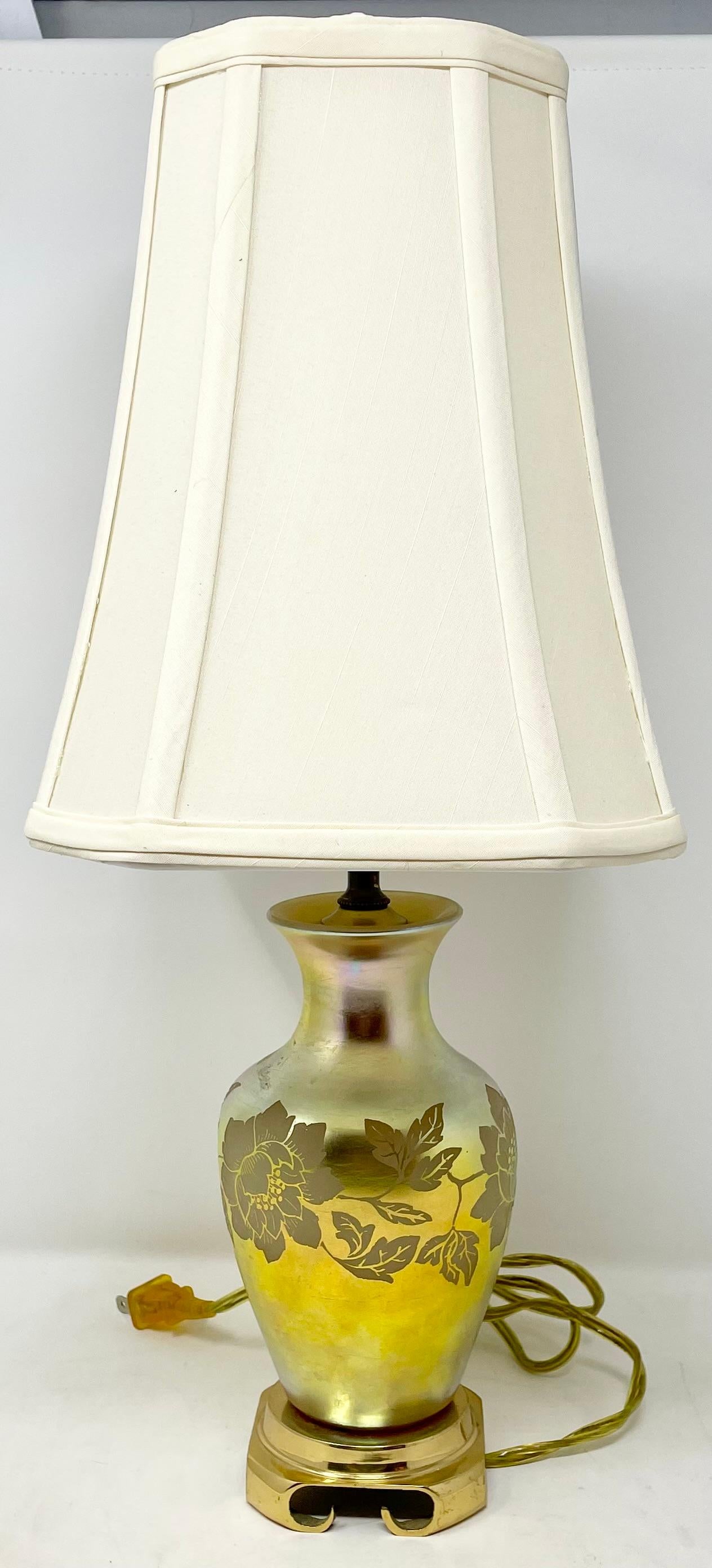 20th Century Antique American Art Deco Steuben Acid-Cut Gilt Glass Lamp, Circa 1910's-1920's. For Sale