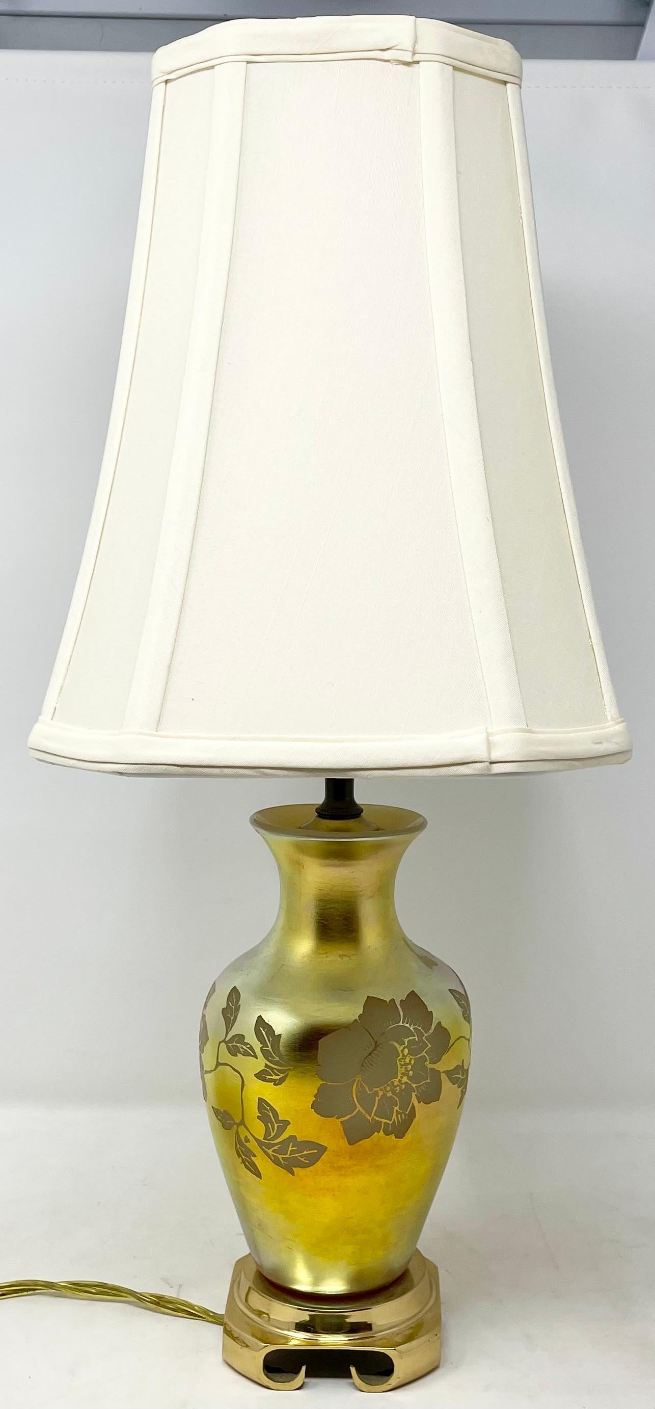 Antique American Art Deco Steuben Acid-Cut Gilt Glass Lamp, Circa 1910's-1920's. For Sale 2