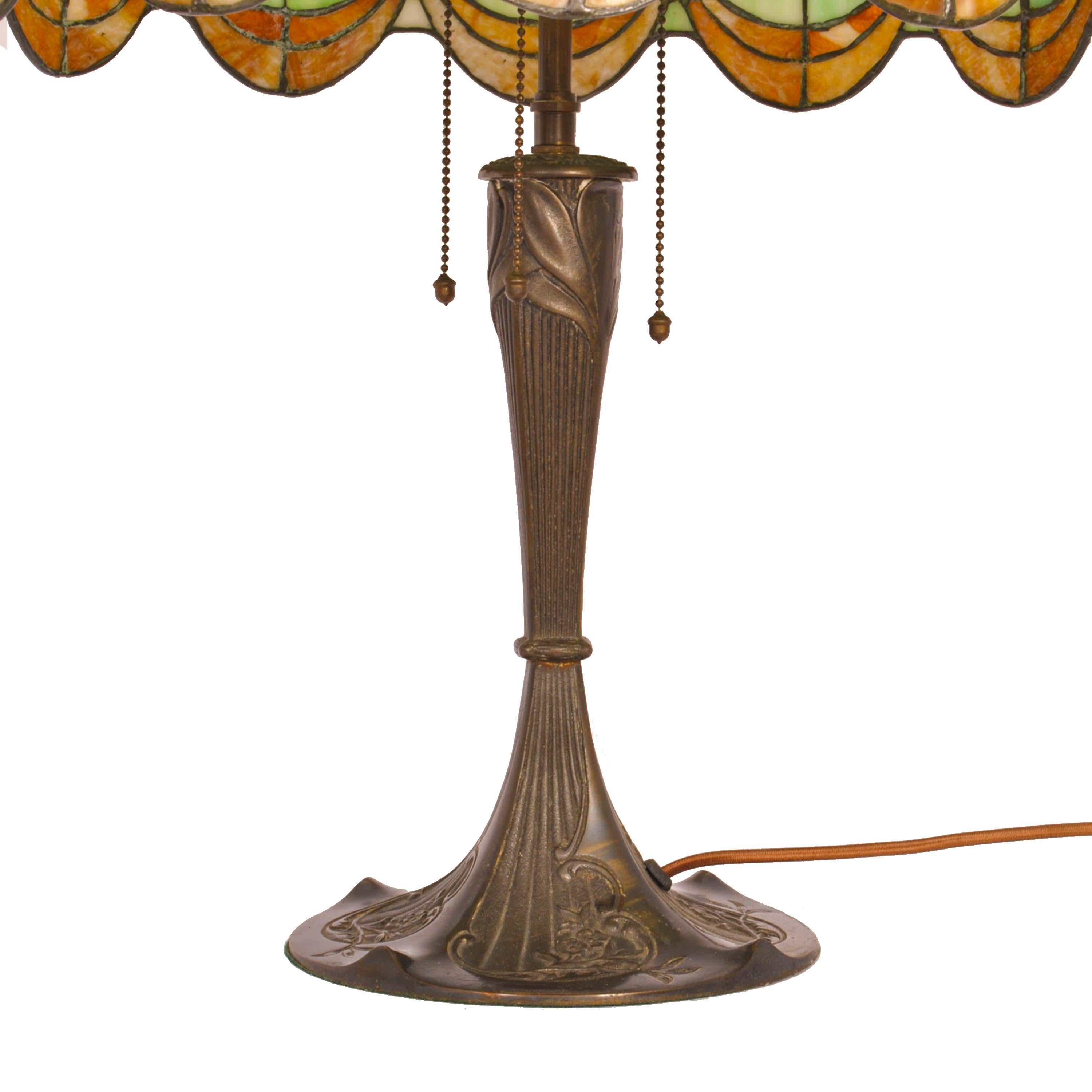 Antique American Art Nouveau Bronze & Leaded Glass Table Lamp by Wilkinson, 1910 For Sale 1