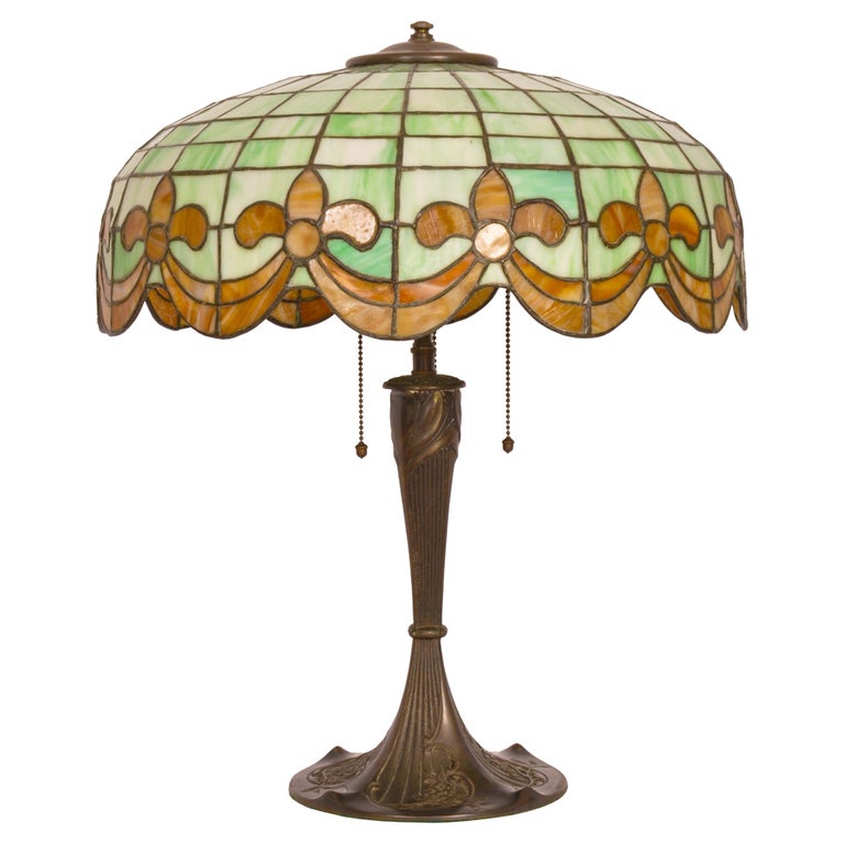 Antique American Art Nouveau Reverse Painted Landscape Table Lamp, circa  1910 For Sale at 1stDibs