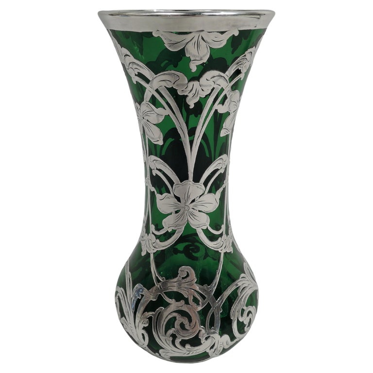 Antique American Art Nouveau Classical Green Silver Overlay Vase At 1stdibs