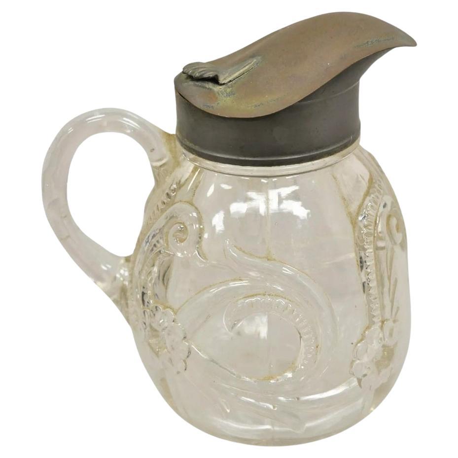 Antica cremiera in vetro piombato decorata Art Nouveau americana, brocca per sciroppi
